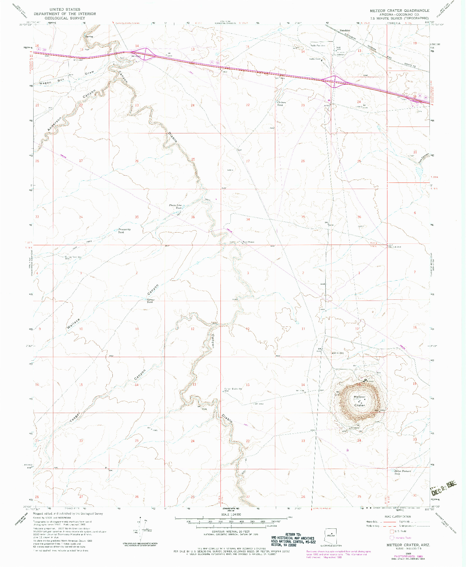 USGS 1:24000-SCALE QUADRANGLE FOR METEOR CRATER, AZ 1968