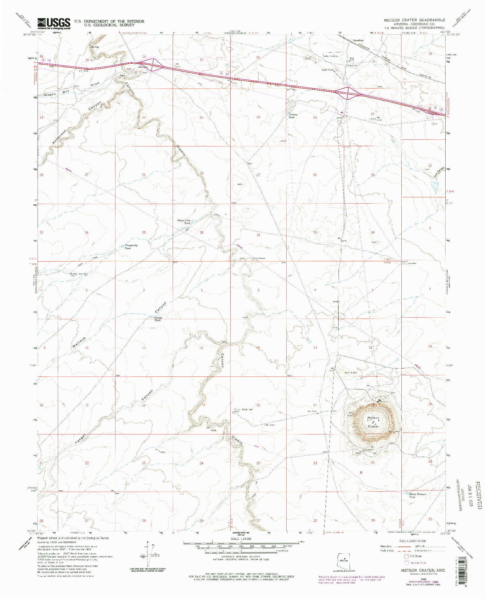 USGS 1:24000-SCALE QUADRANGLE FOR METEOR CRATER, AZ 1968