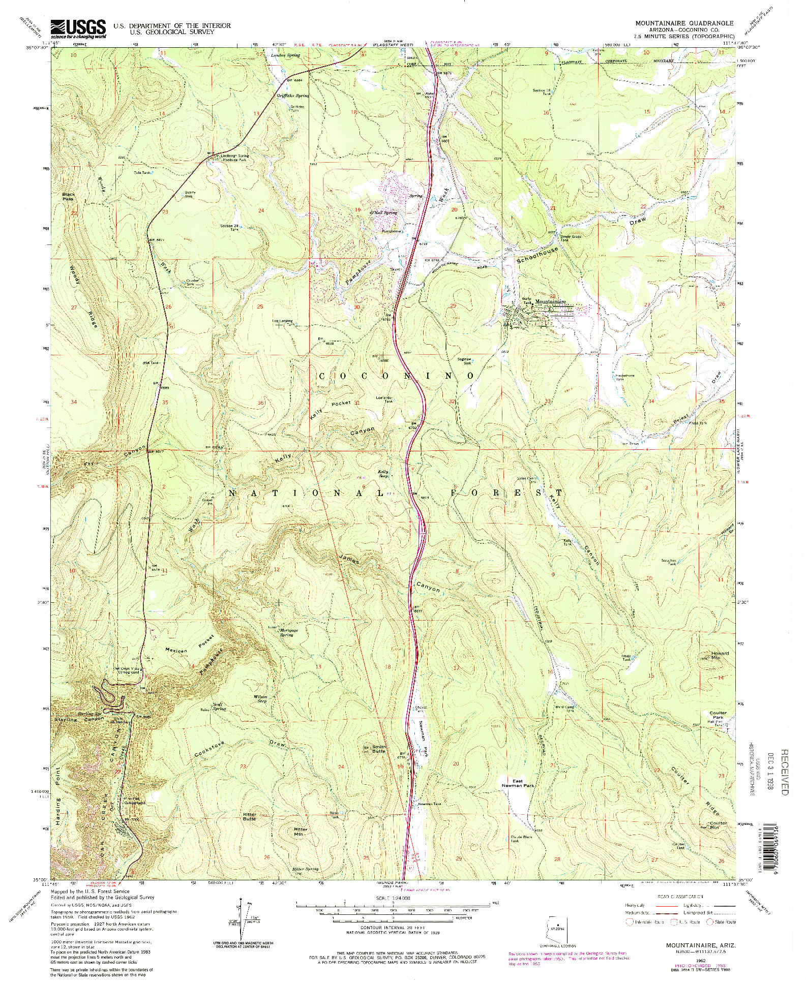 USGS 1:24000-SCALE QUADRANGLE FOR MOUNTAINAIRE, AZ 1962