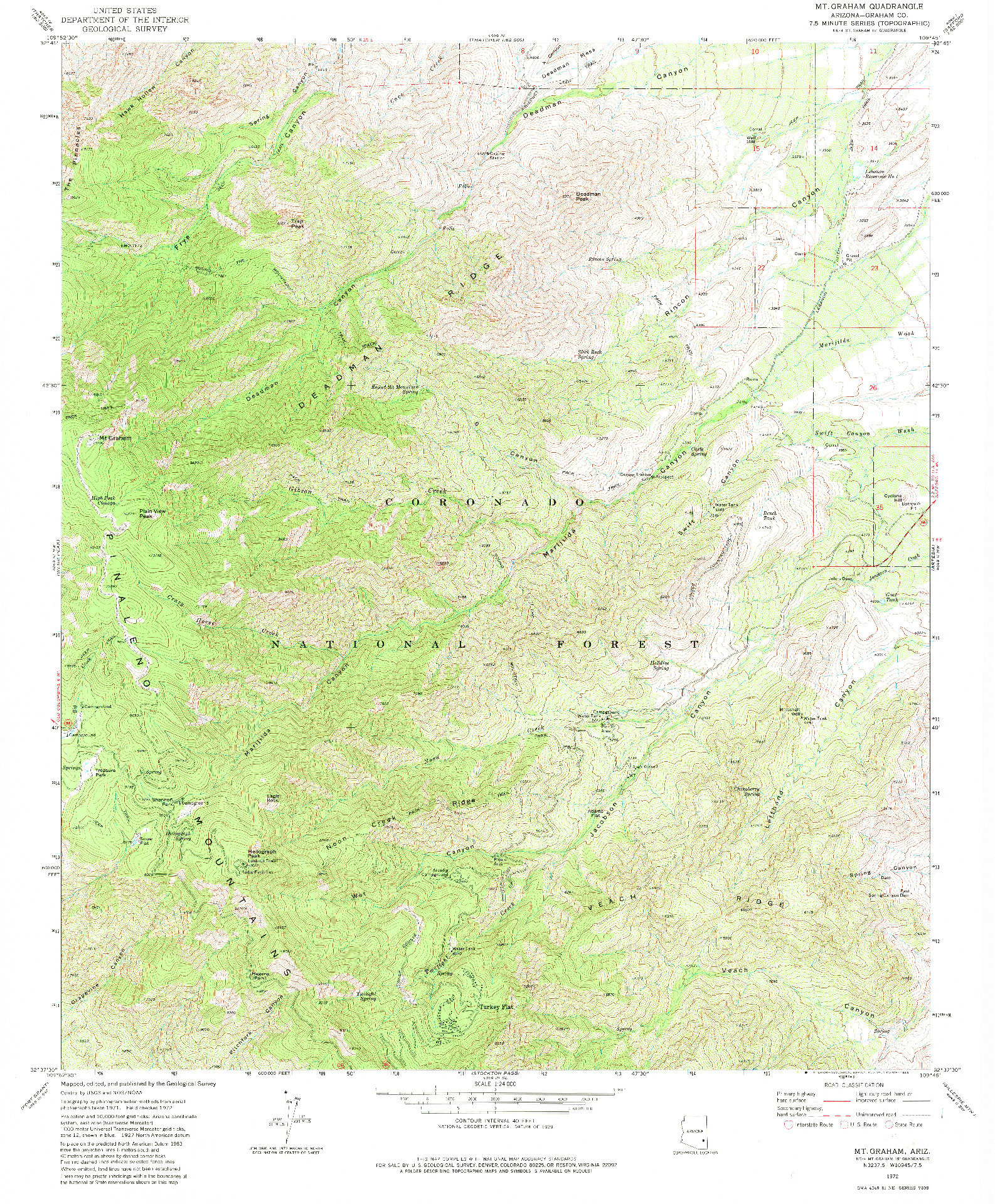 USGS 1:24000-SCALE QUADRANGLE FOR MT. GRAHAM, AZ 1972