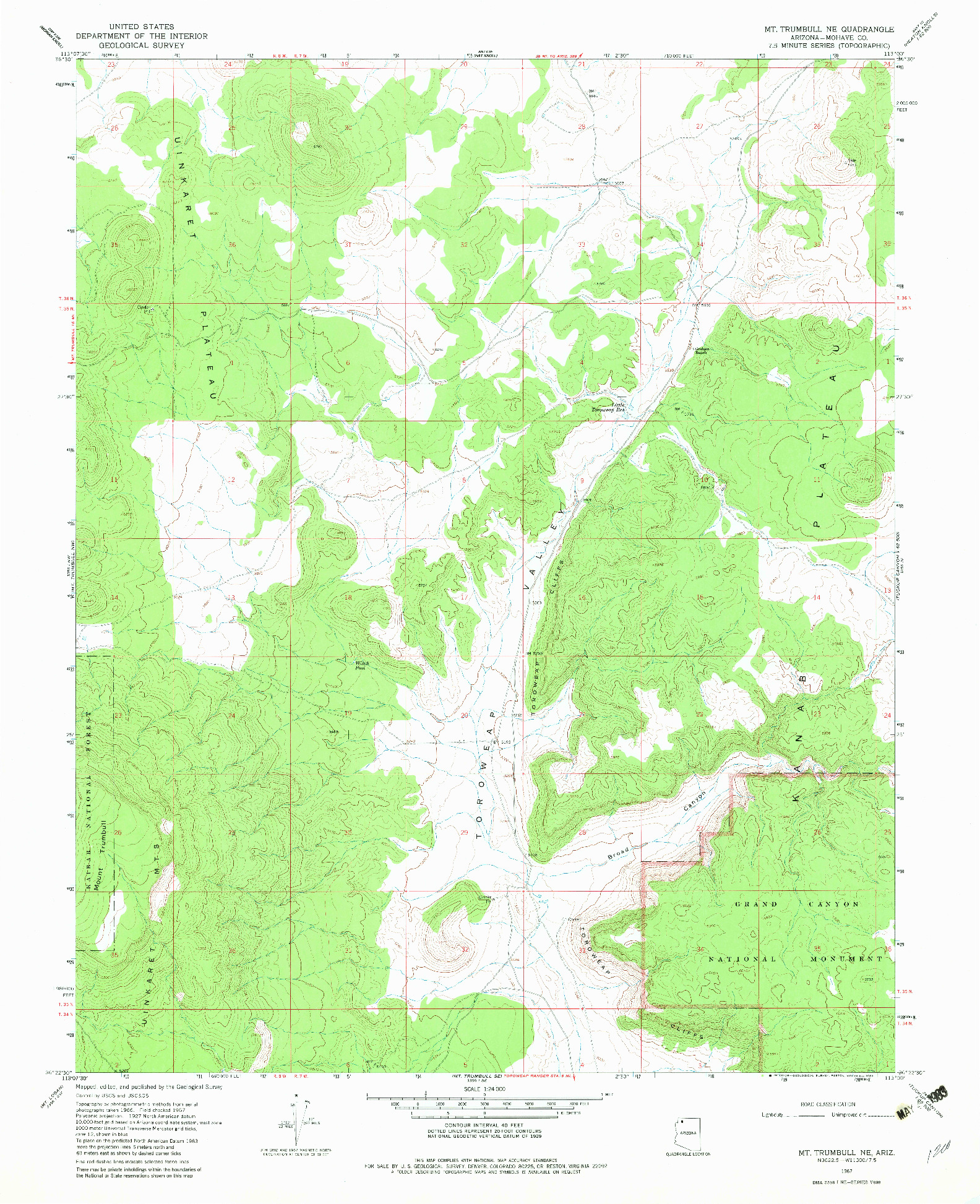 USGS 1:24000-SCALE QUADRANGLE FOR MT. TRUMBULL NE, AZ 1967