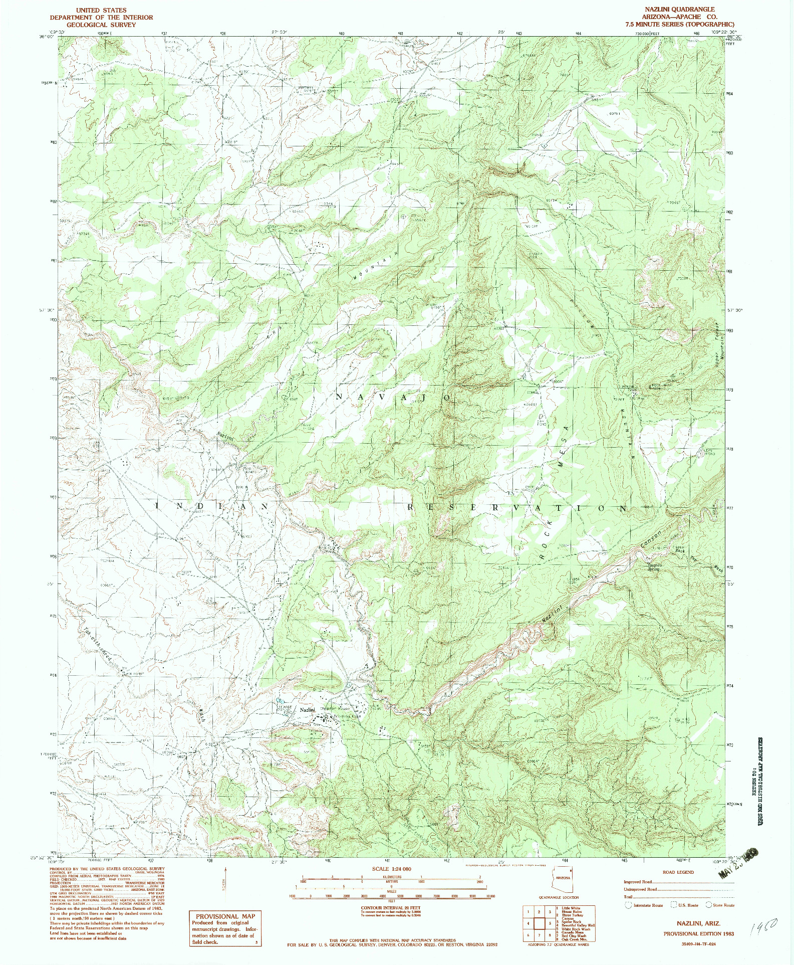 USGS 1:24000-SCALE QUADRANGLE FOR NAZLINI, AZ 1983