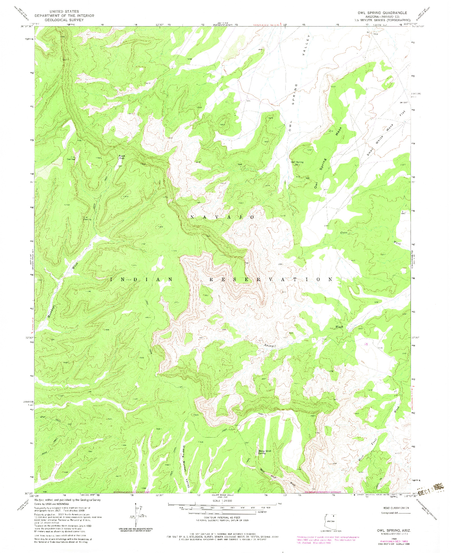 USGS 1:24000-SCALE QUADRANGLE FOR OWL SPRING, AZ 1968