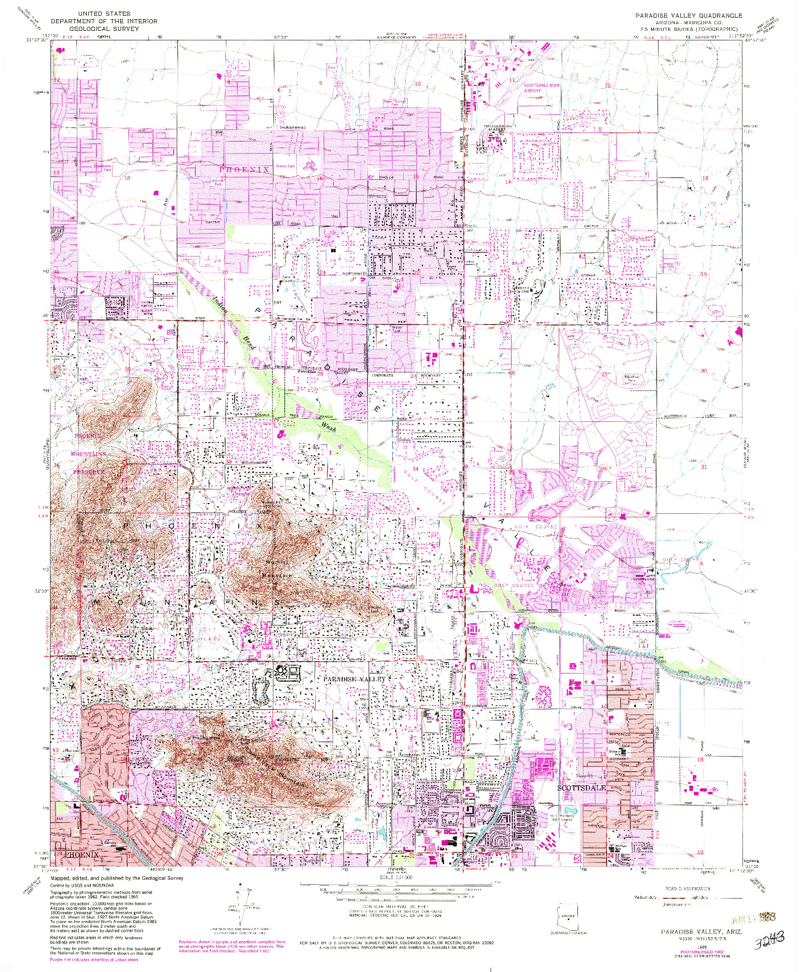 USGS 1:24000-SCALE QUADRANGLE FOR PARADISE VALLEY, AZ 1965