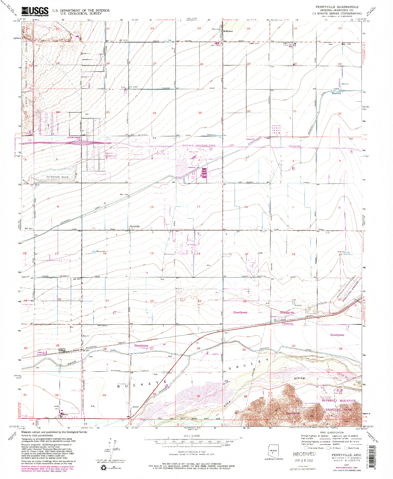 USGS 1:24000-SCALE QUADRANGLE FOR PERRYVILLE, AZ 1957