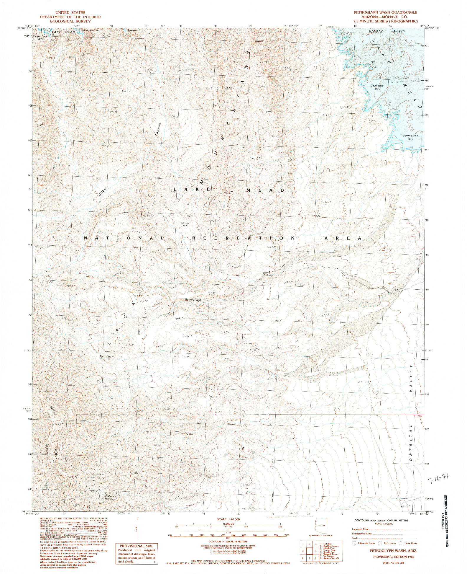 USGS 1:24000-SCALE QUADRANGLE FOR PETROGLYPH WASH, AZ 1983
