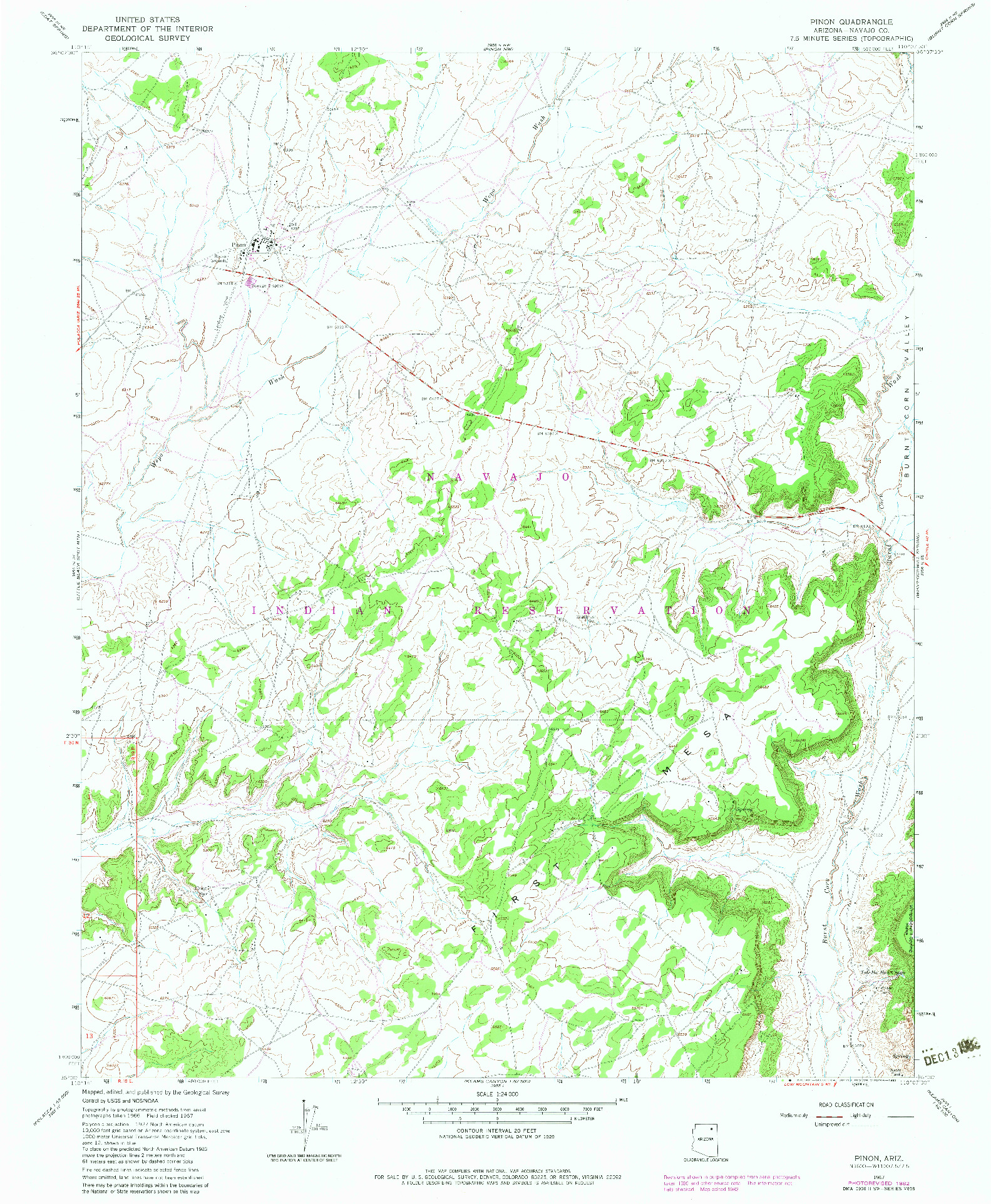 USGS 1:24000-SCALE QUADRANGLE FOR PINON, AZ 1967