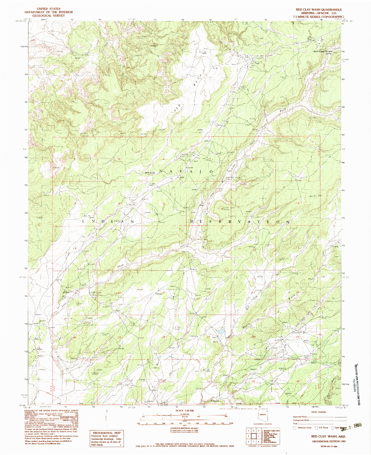 USGS 1:24000-SCALE QUADRANGLE FOR RED CLAY WASH, AZ 1983