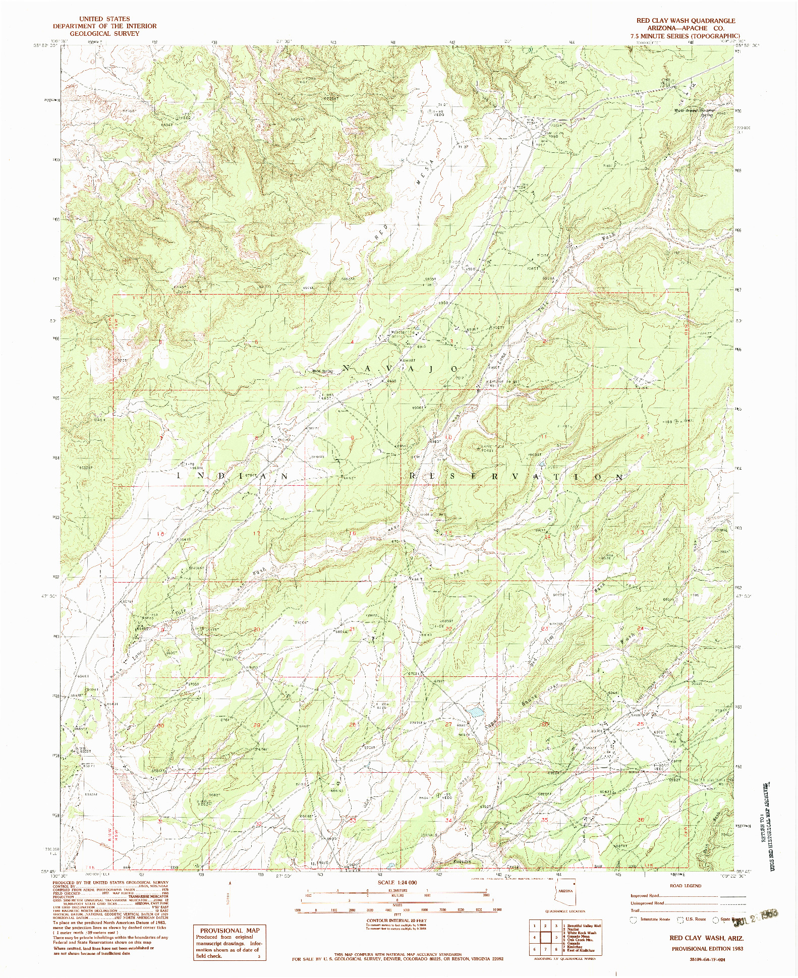 USGS 1:24000-SCALE QUADRANGLE FOR RED CLAY WASH, AZ 1983