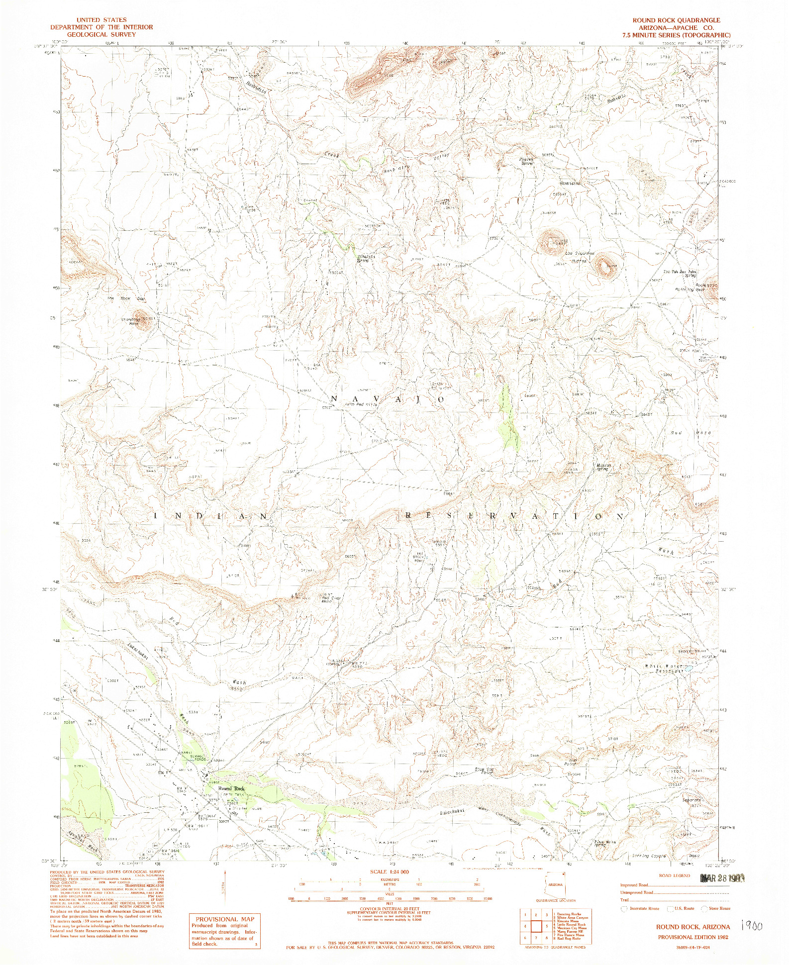 USGS 1:24000-SCALE QUADRANGLE FOR ROUND ROCK, AZ 1982