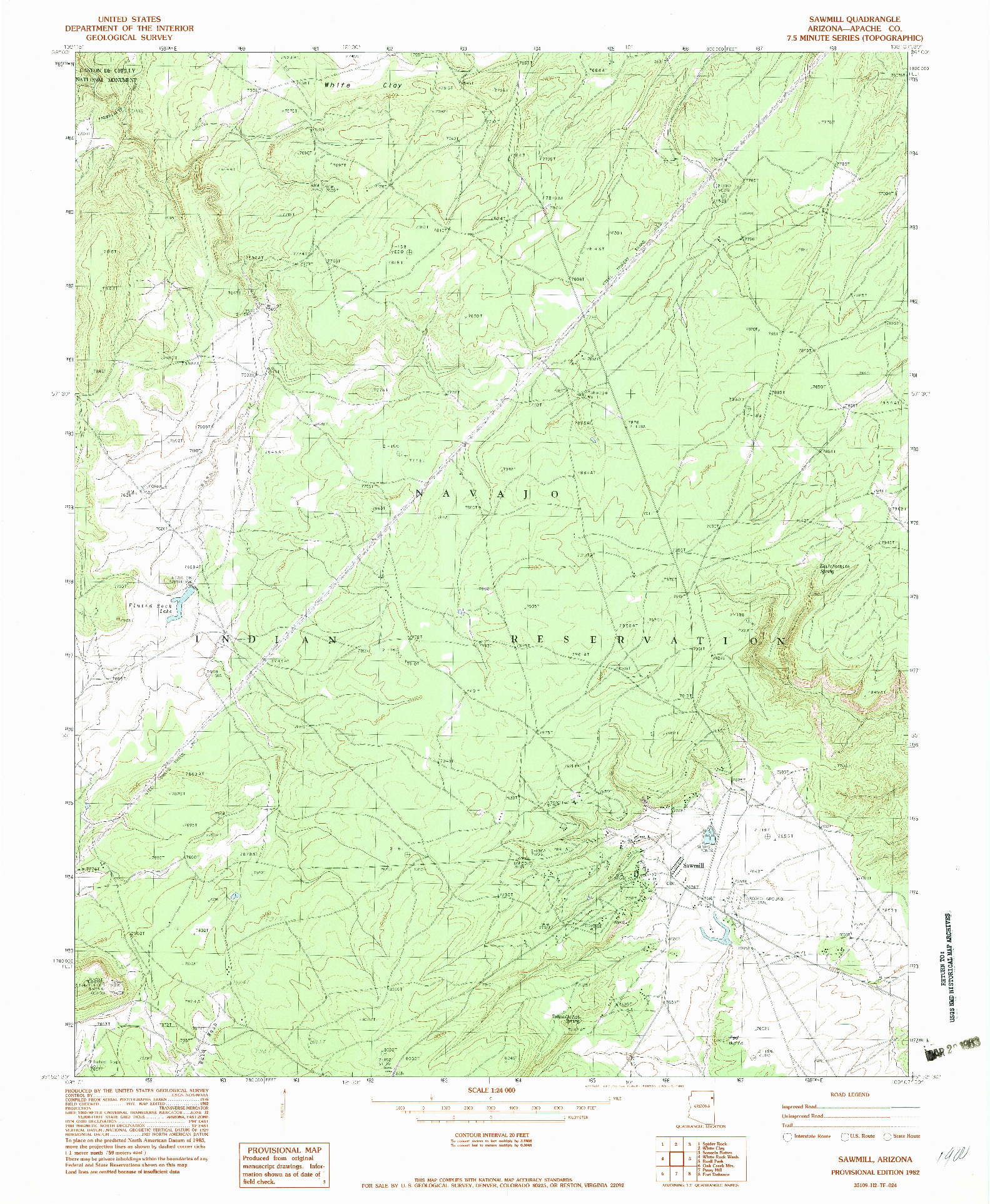 USGS 1:24000-SCALE QUADRANGLE FOR SAWMILL, AZ 1982