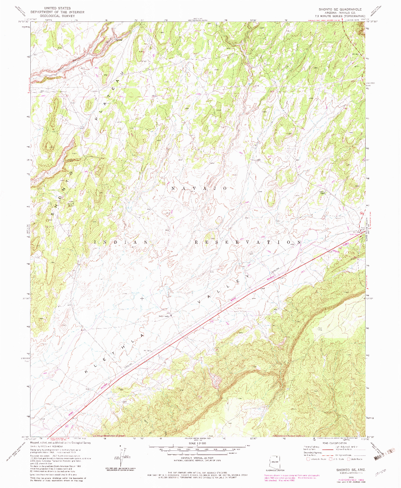 USGS 1:24000-SCALE QUADRANGLE FOR SHONTO SE, AZ 1970