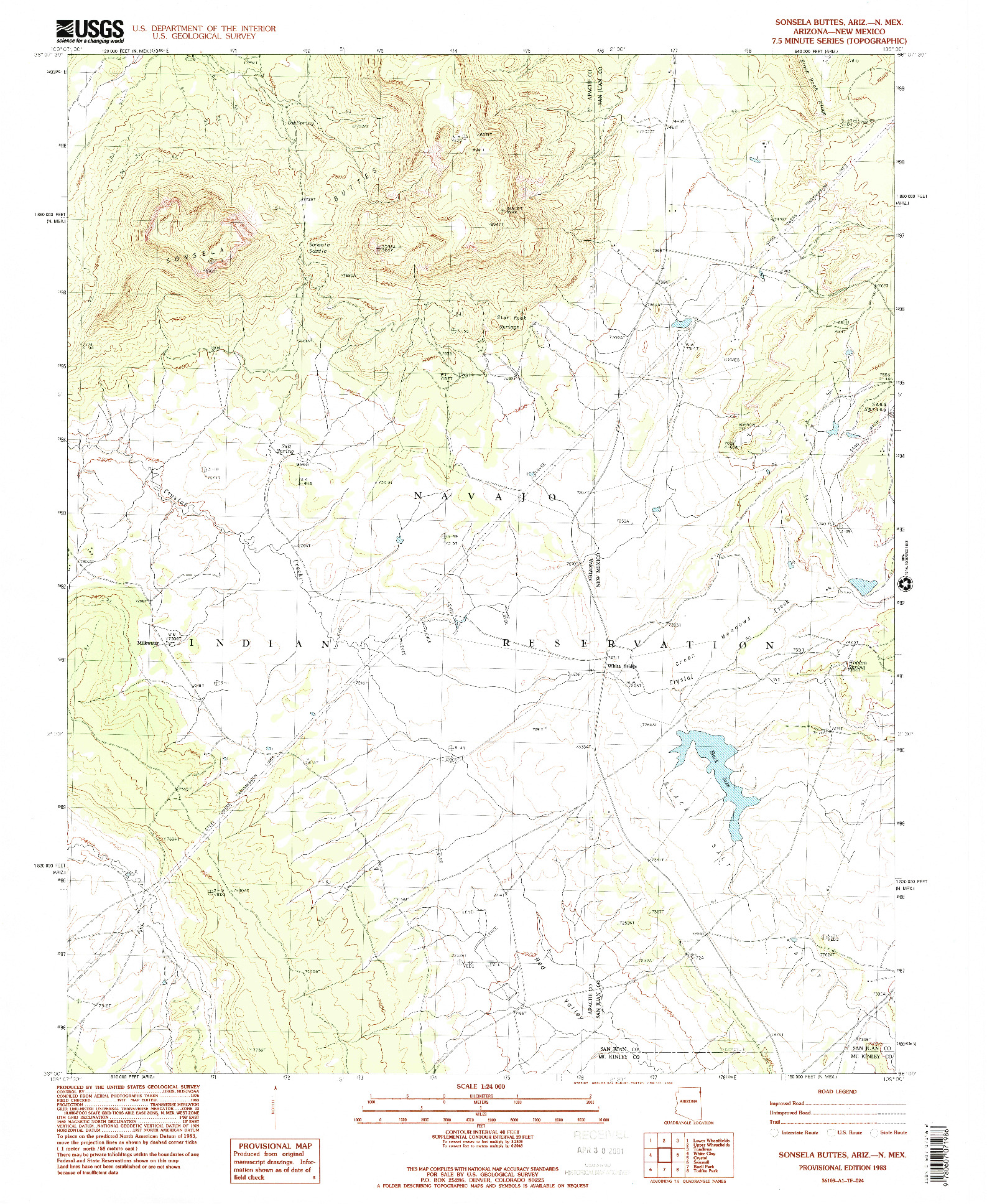 USGS 1:24000-SCALE QUADRANGLE FOR SONSELA BUTTES, AZ 1983