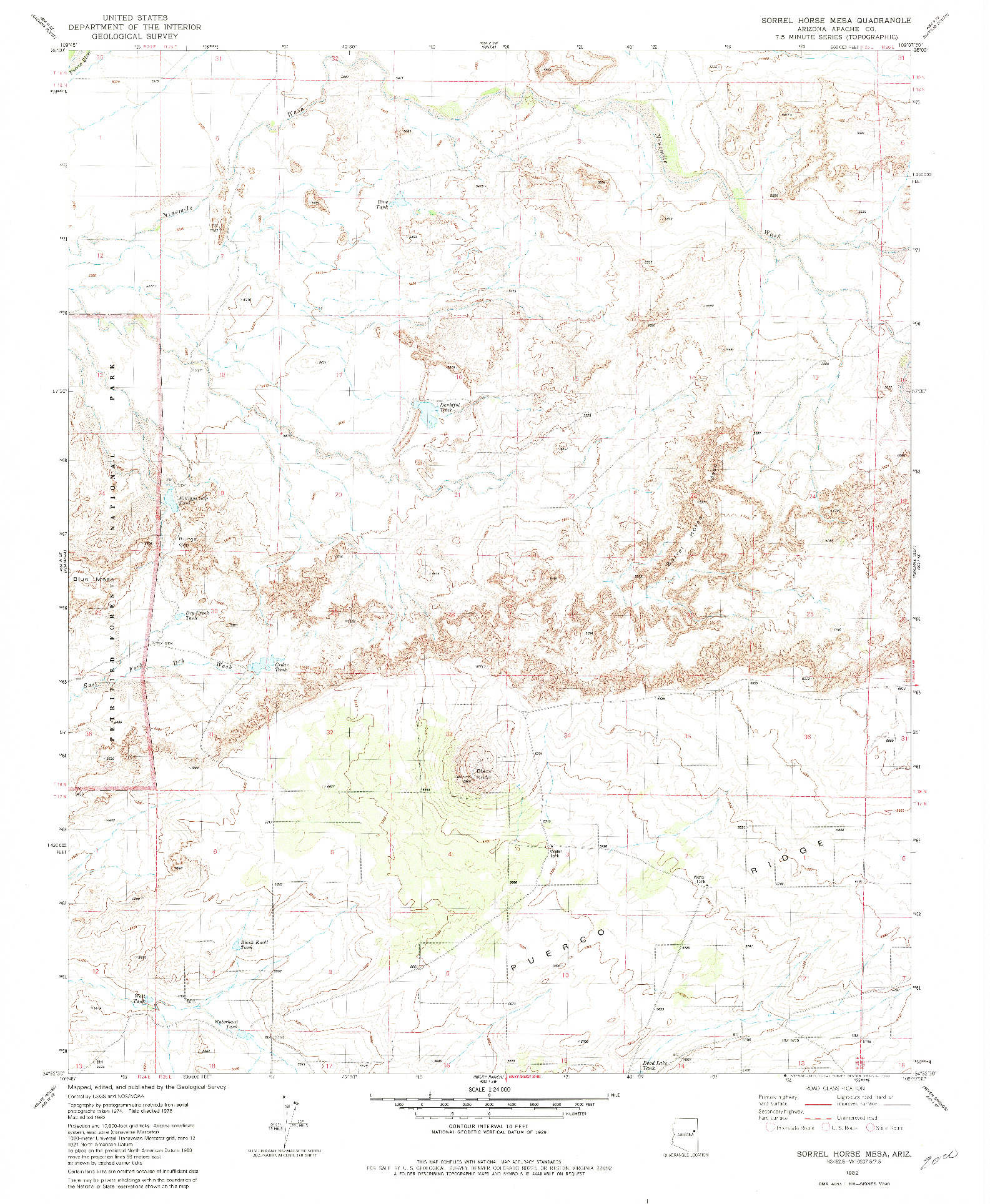 USGS 1:24000-SCALE QUADRANGLE FOR SORREL HORSE MESA, AZ 1982