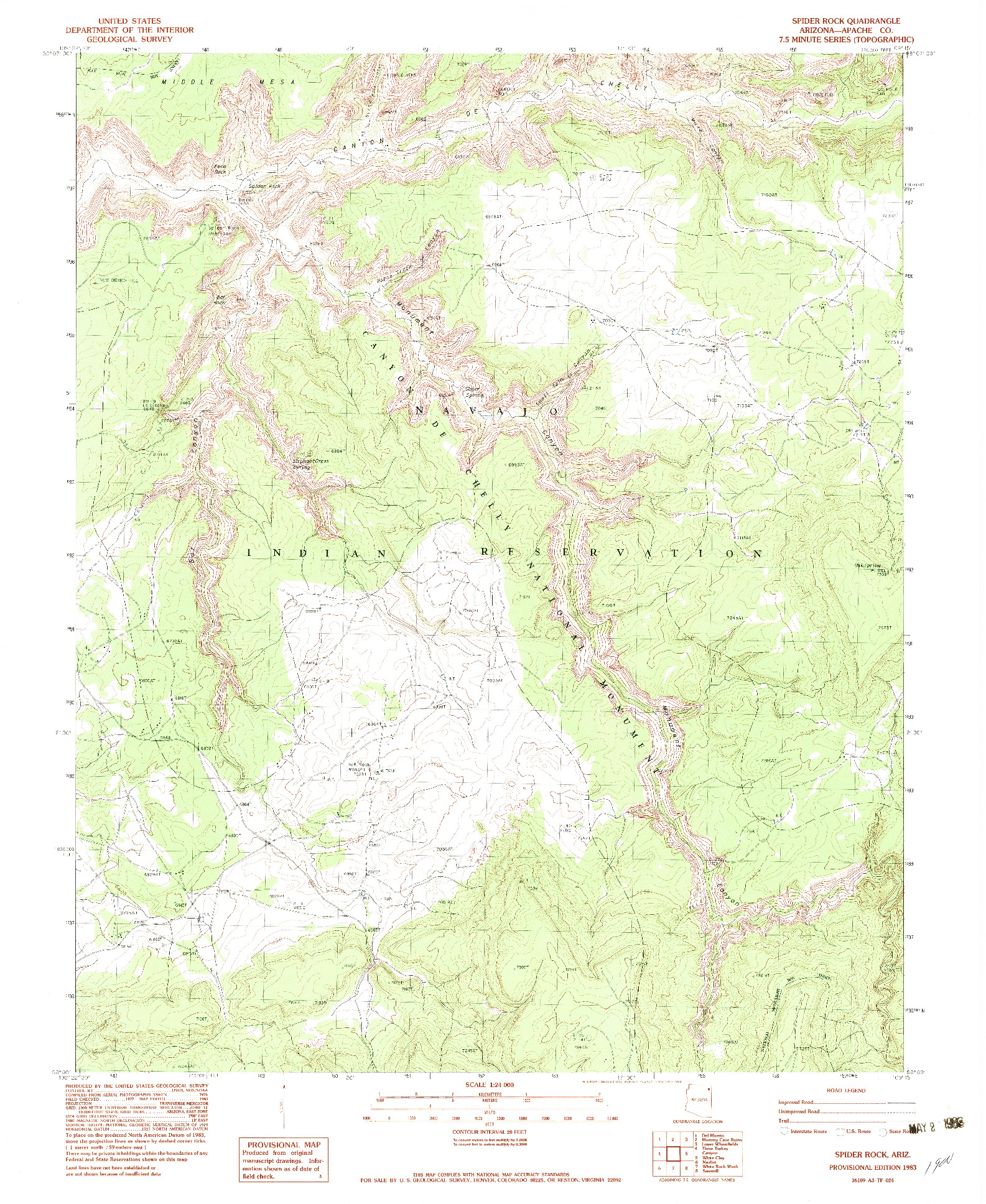 USGS 1:24000-SCALE QUADRANGLE FOR SPIDER ROCK, AZ 1983