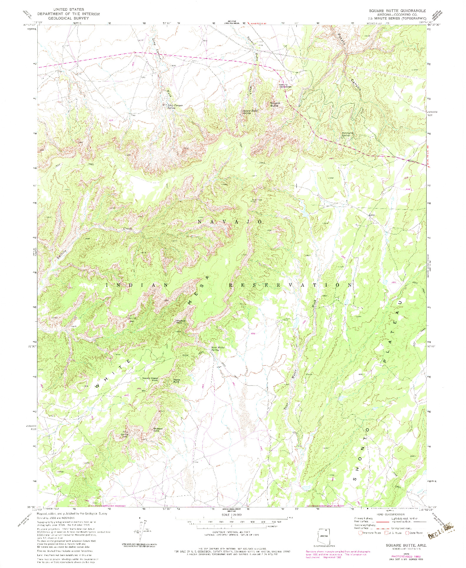 USGS 1:24000-SCALE QUADRANGLE FOR SQUARE BUTTE, AZ 1970