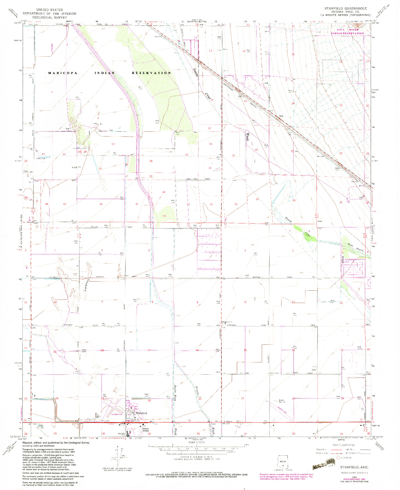 USGS 1:24000-SCALE QUADRANGLE FOR STANFIELD, AZ 1965