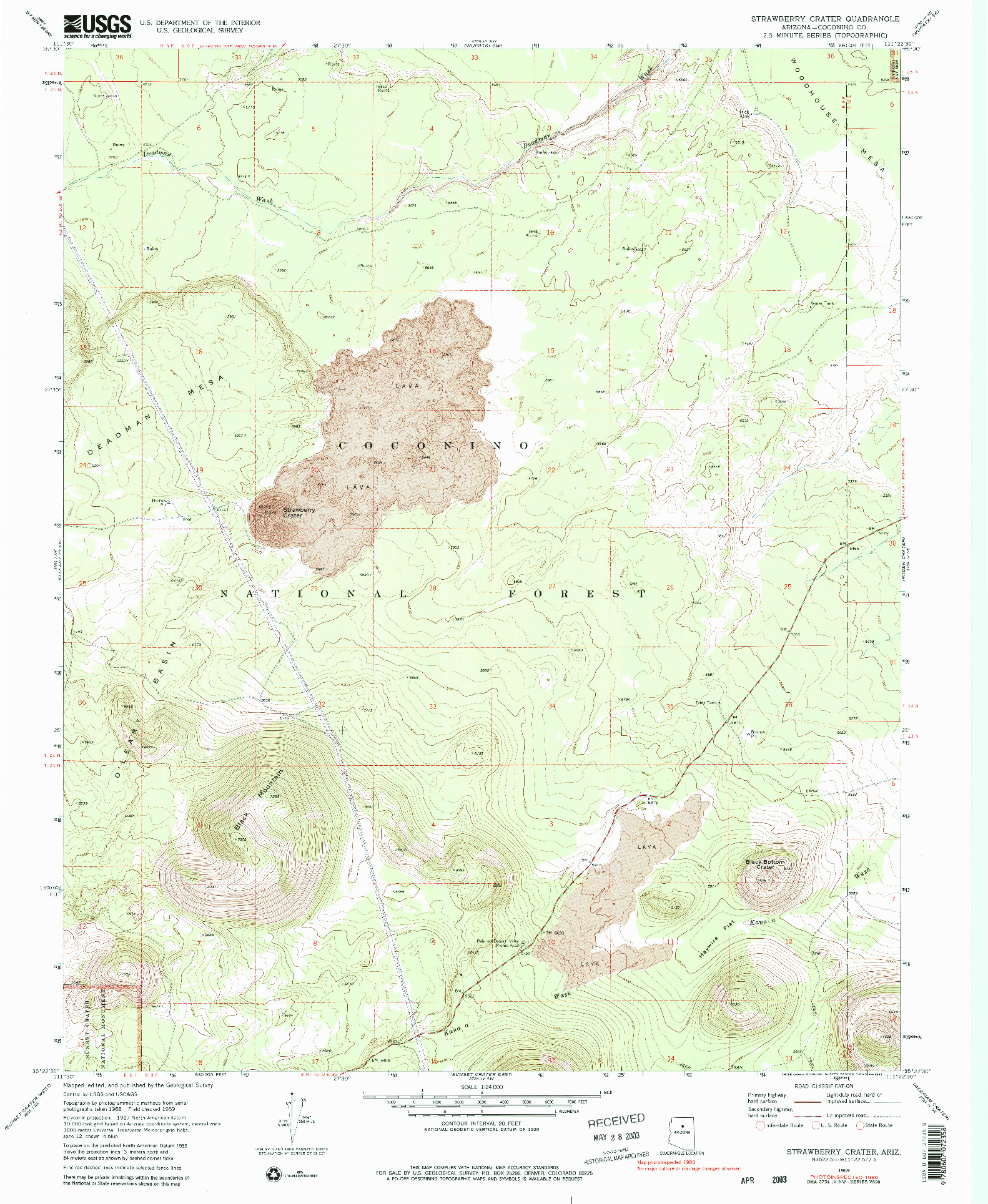 USGS 1:24000-SCALE QUADRANGLE FOR STRAWBERRY CRATER, AZ 1969