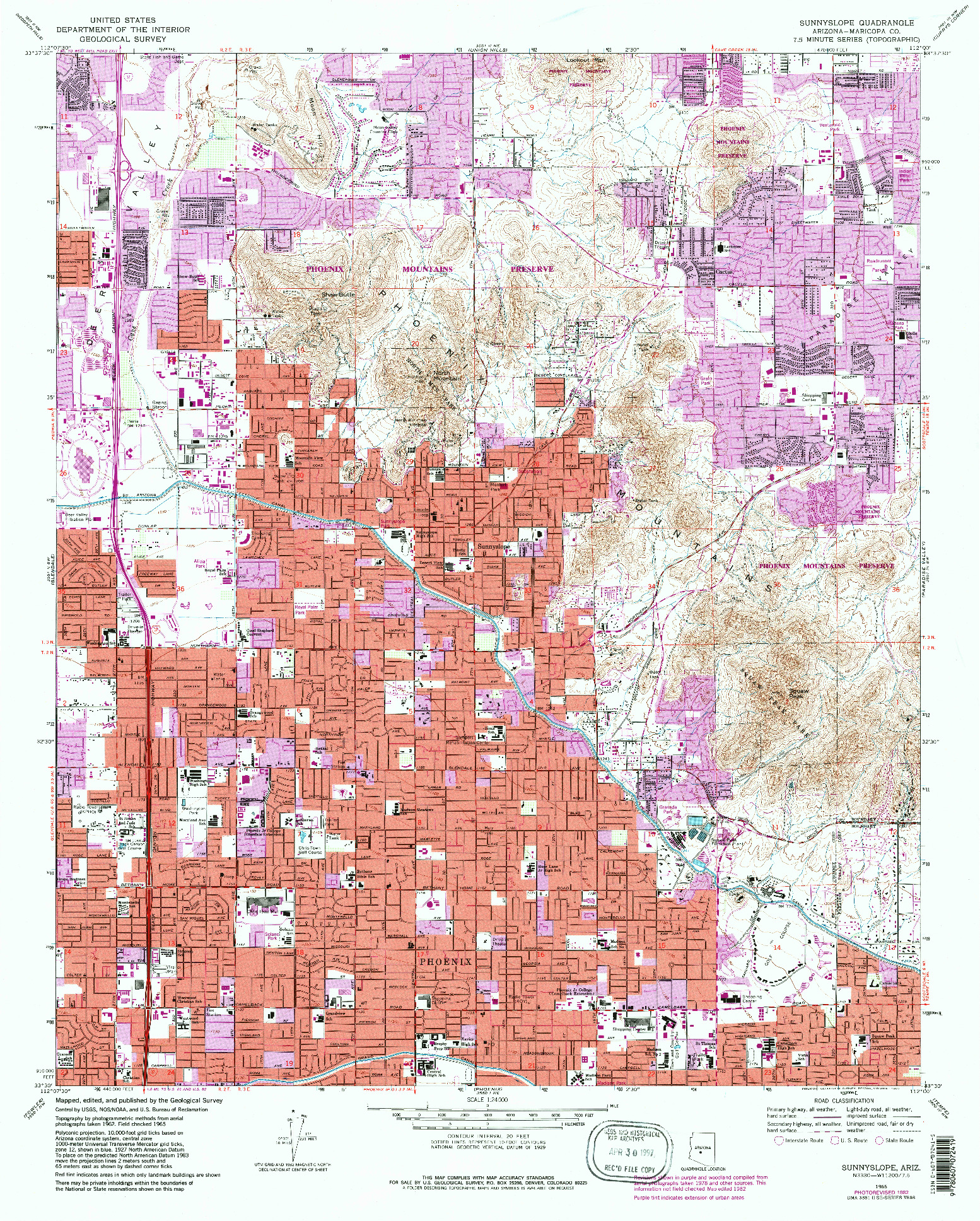 USGS 1:24000-SCALE QUADRANGLE FOR SUNNYSLOPE, AZ 1965