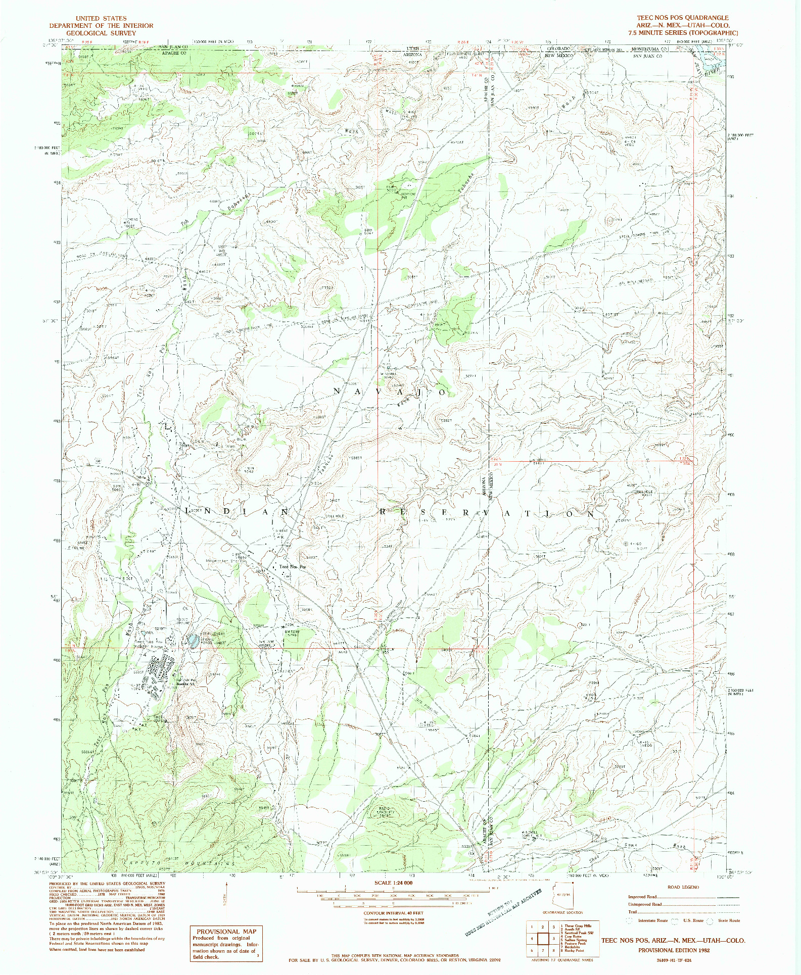USGS 1:24000-SCALE QUADRANGLE FOR TEEC NOS POS, AZ 1982