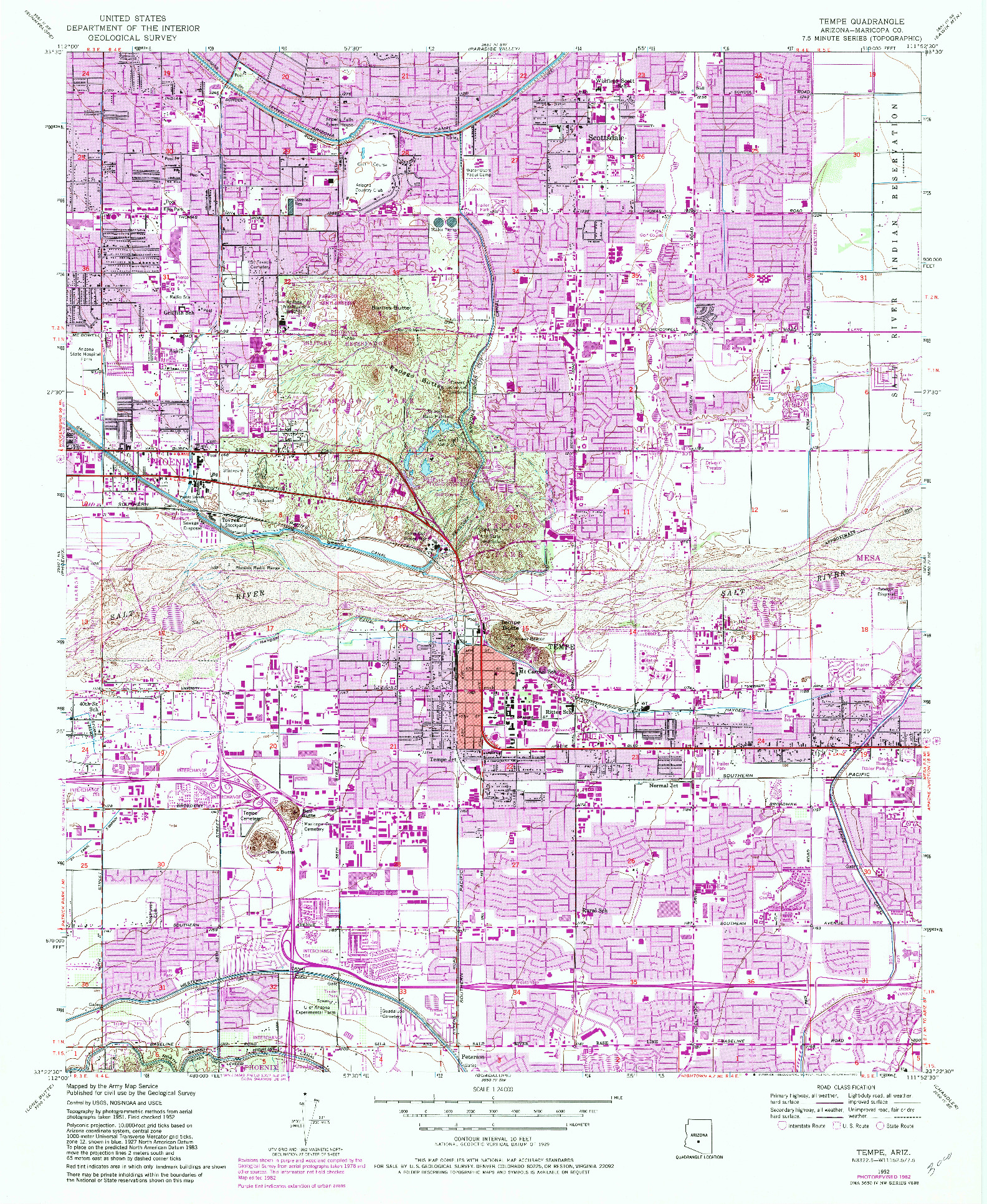 USGS 1:24000-SCALE QUADRANGLE FOR TEMPE, AZ 1952