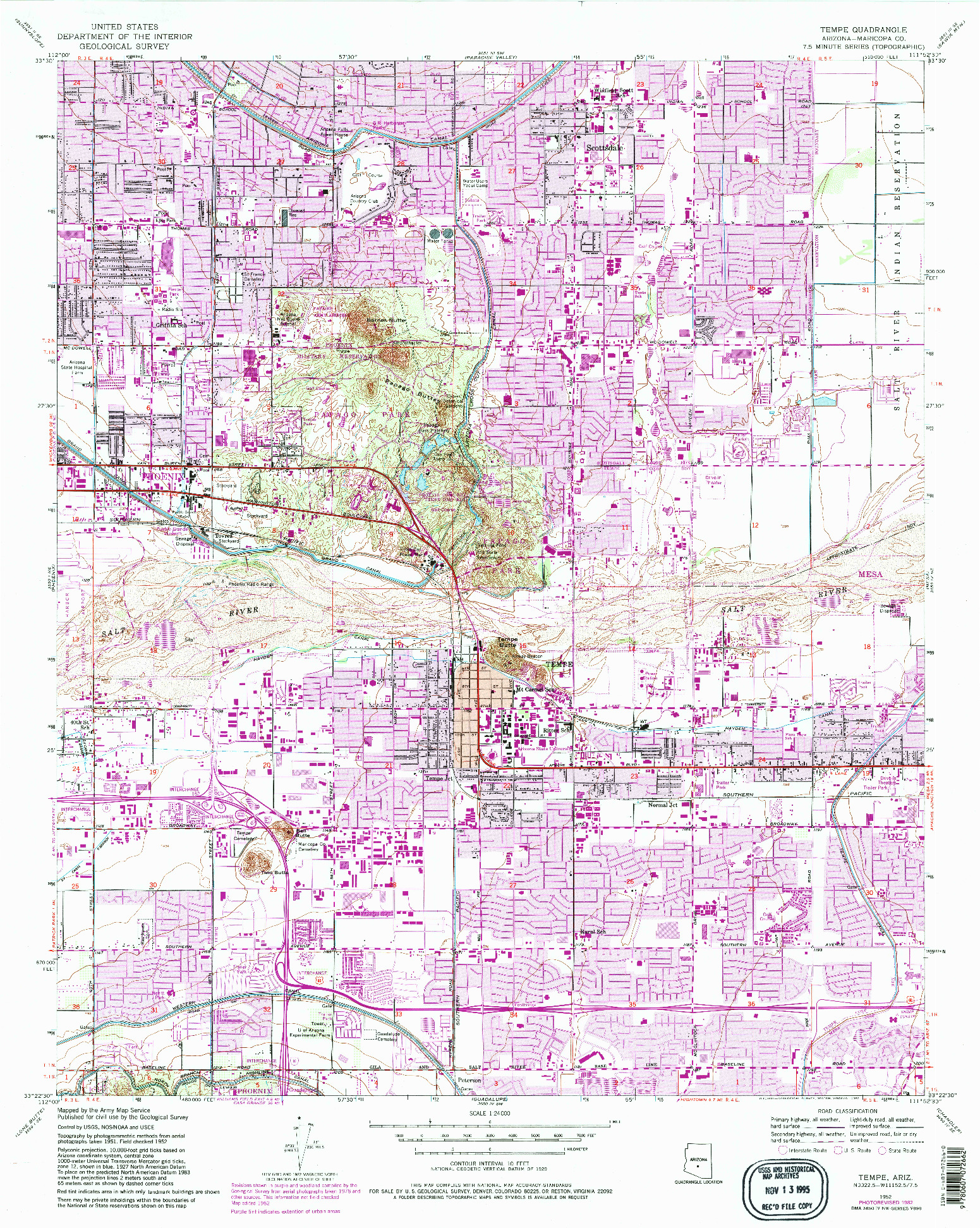 USGS 1:24000-SCALE QUADRANGLE FOR TEMPE, AZ 1952