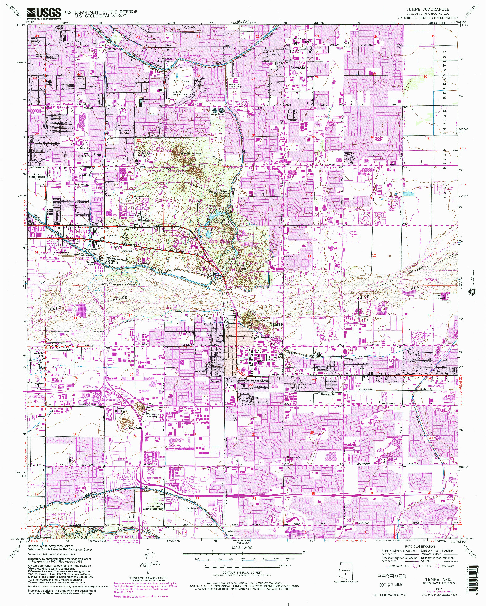 USGS 1:24000-SCALE QUADRANGLE FOR TEMPE, AZ 1952