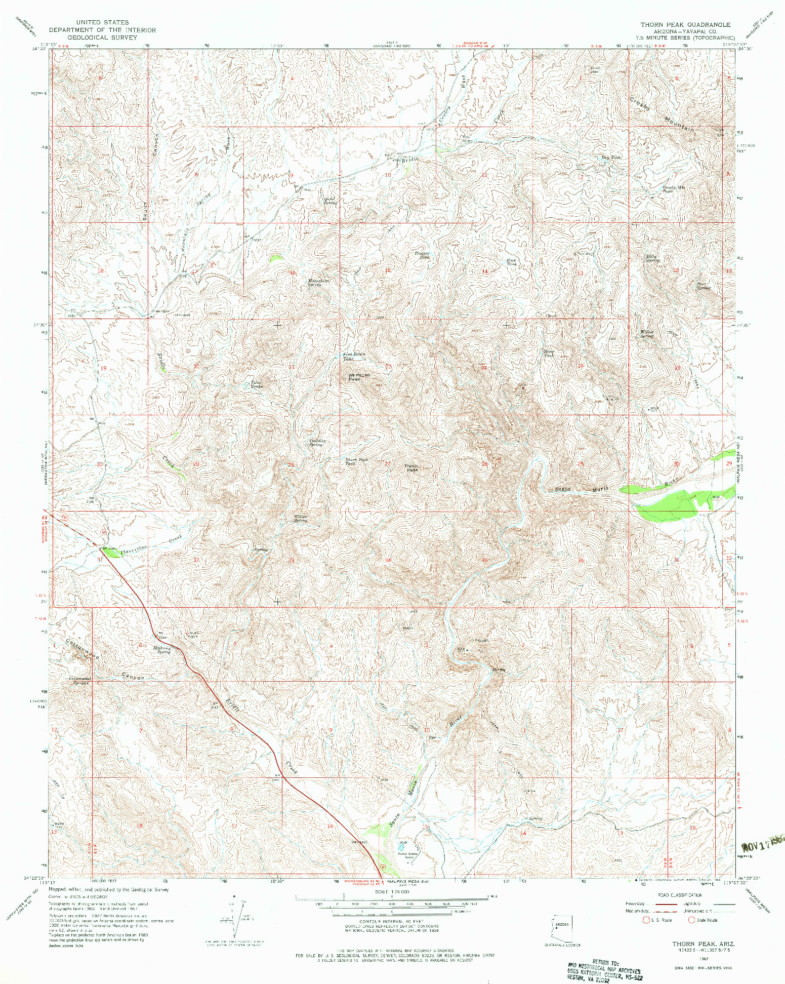 USGS 1:24000-SCALE QUADRANGLE FOR THORN PEAK, AZ 1967