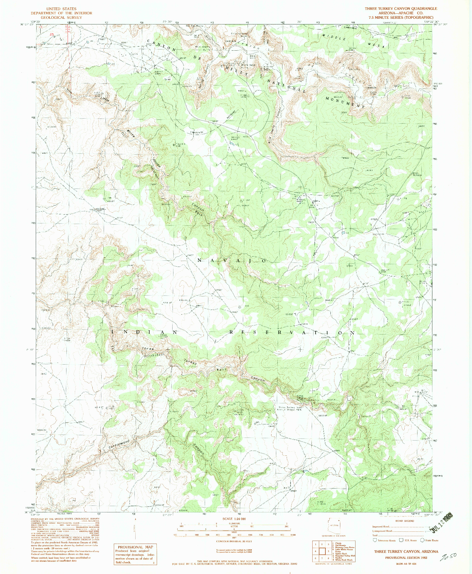 USGS 1:24000-SCALE QUADRANGLE FOR THREE TURKEY CANYON, AZ 1983