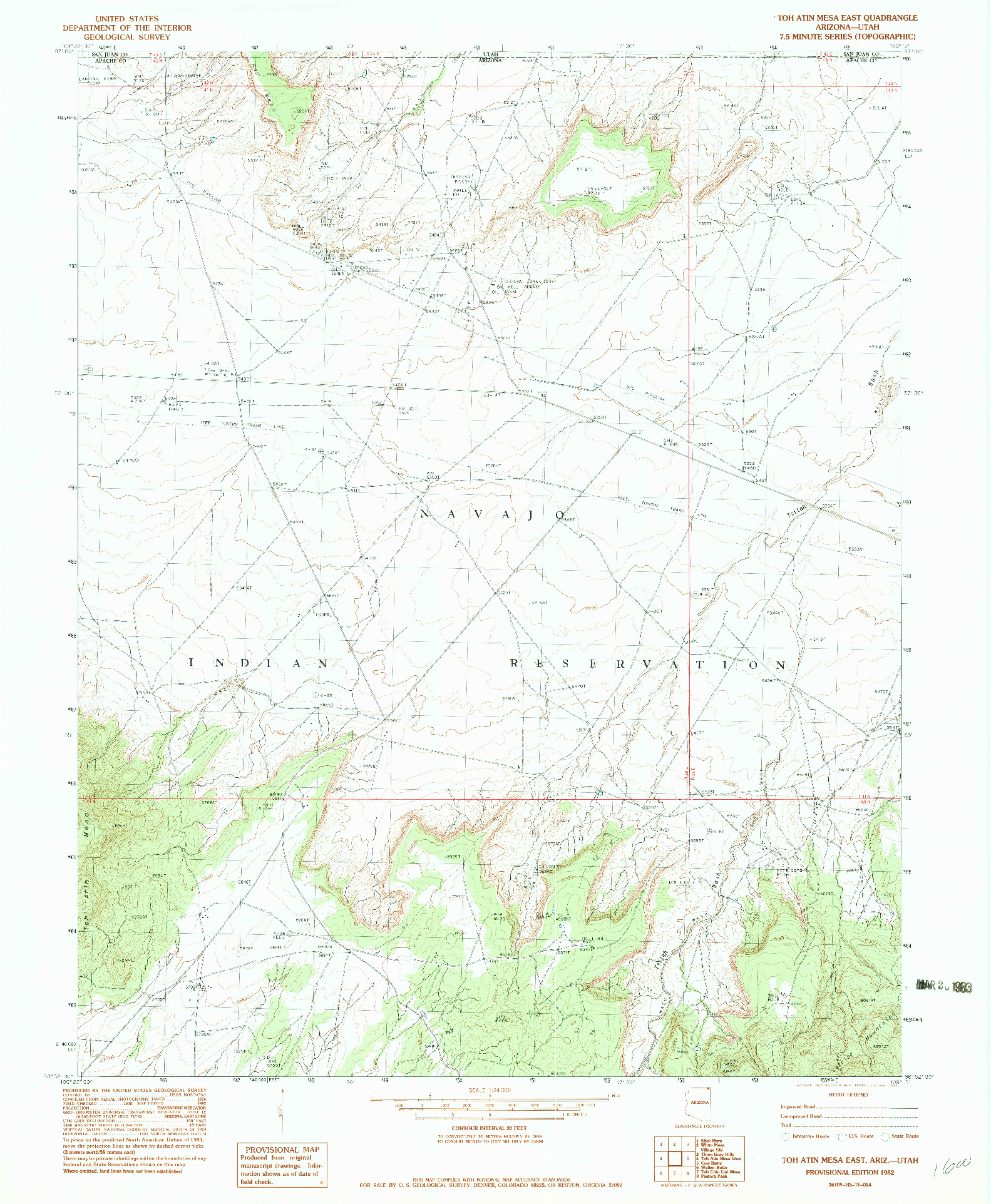 USGS 1:24000-SCALE QUADRANGLE FOR TOH ATIN MESA EAST, AZ 1982