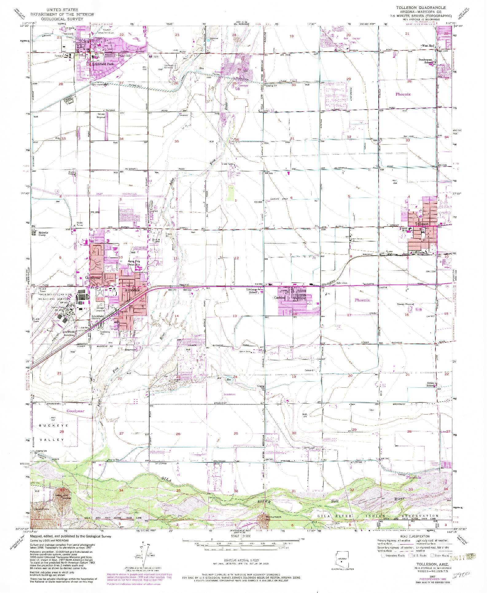 USGS 1:24000-SCALE QUADRANGLE FOR TOLLESON, AZ 1957