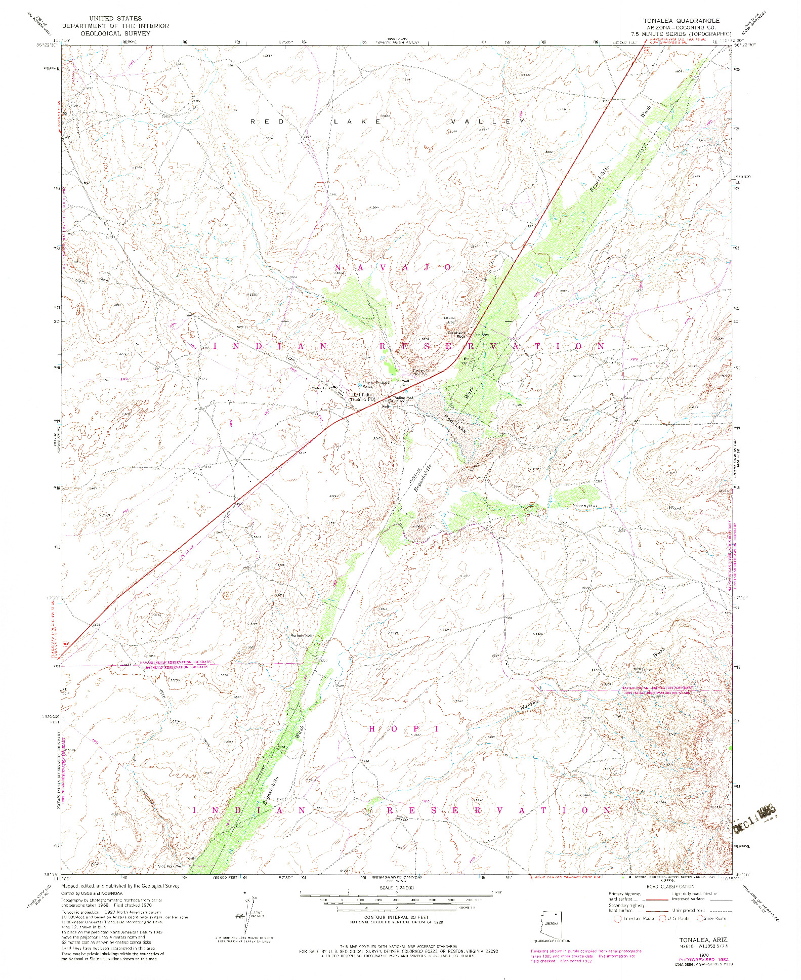 USGS 1:24000-SCALE QUADRANGLE FOR TONALEA, AZ 1970