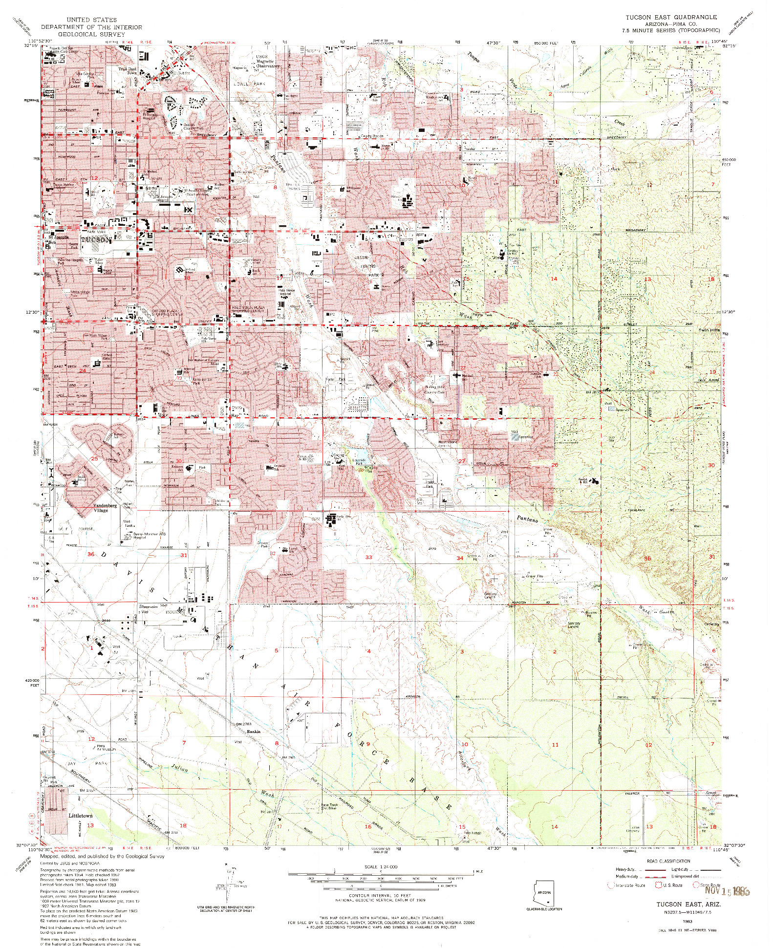 USGS 1:24000-SCALE QUADRANGLE FOR TUCSON EAST, AZ 1983