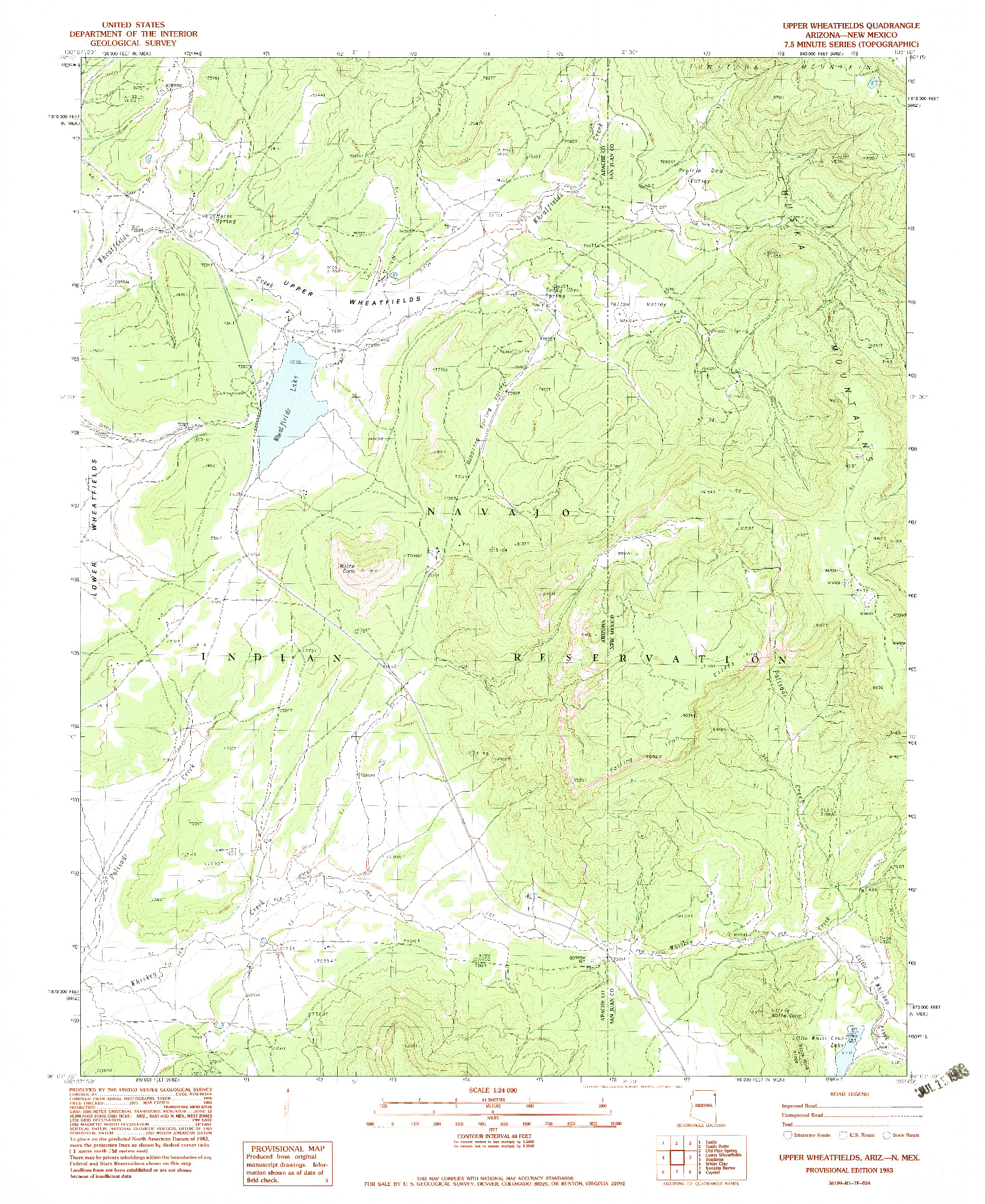 USGS 1:24000-SCALE QUADRANGLE FOR UPPER WHEATFIELDS, AZ 1983