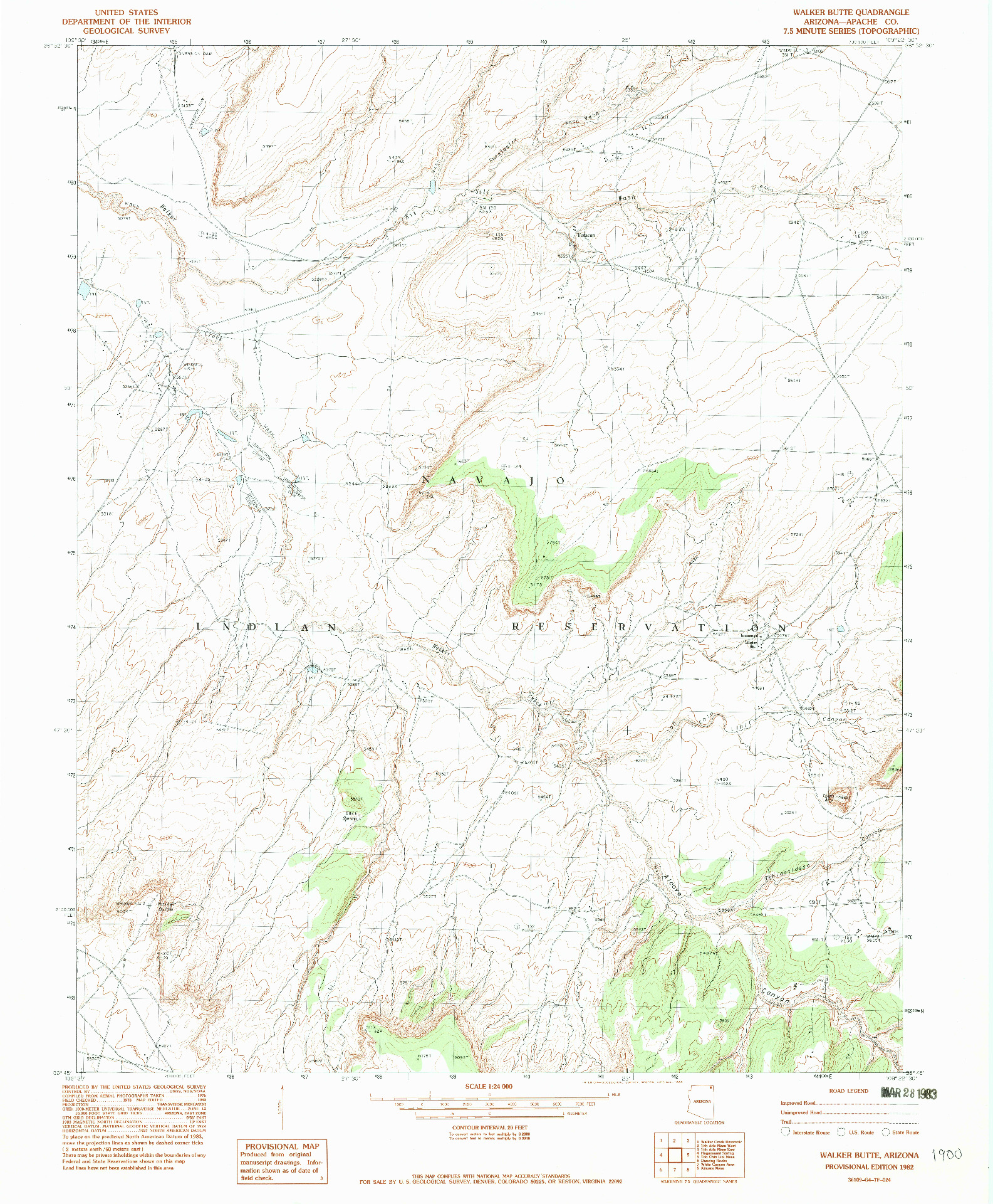 USGS 1:24000-SCALE QUADRANGLE FOR WALKER BUTTE, AZ 1982