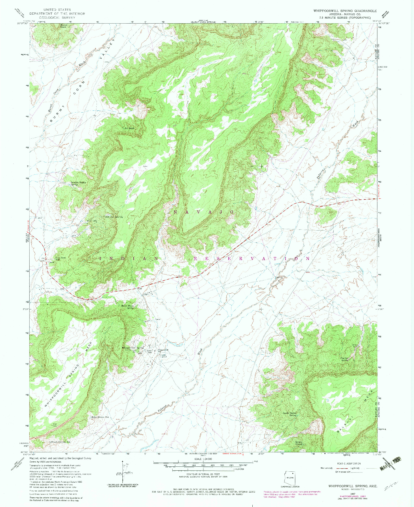 USGS 1:24000-SCALE QUADRANGLE FOR WHIPPOORWILL SPRING, AZ 1967