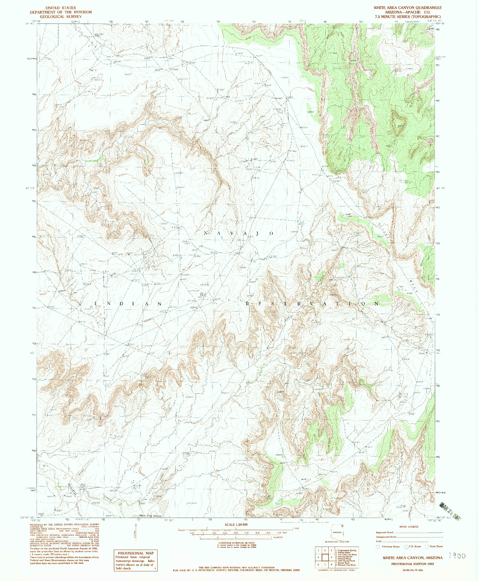 USGS 1:24000-SCALE QUADRANGLE FOR WHITE AREA CANYON, AZ 1982