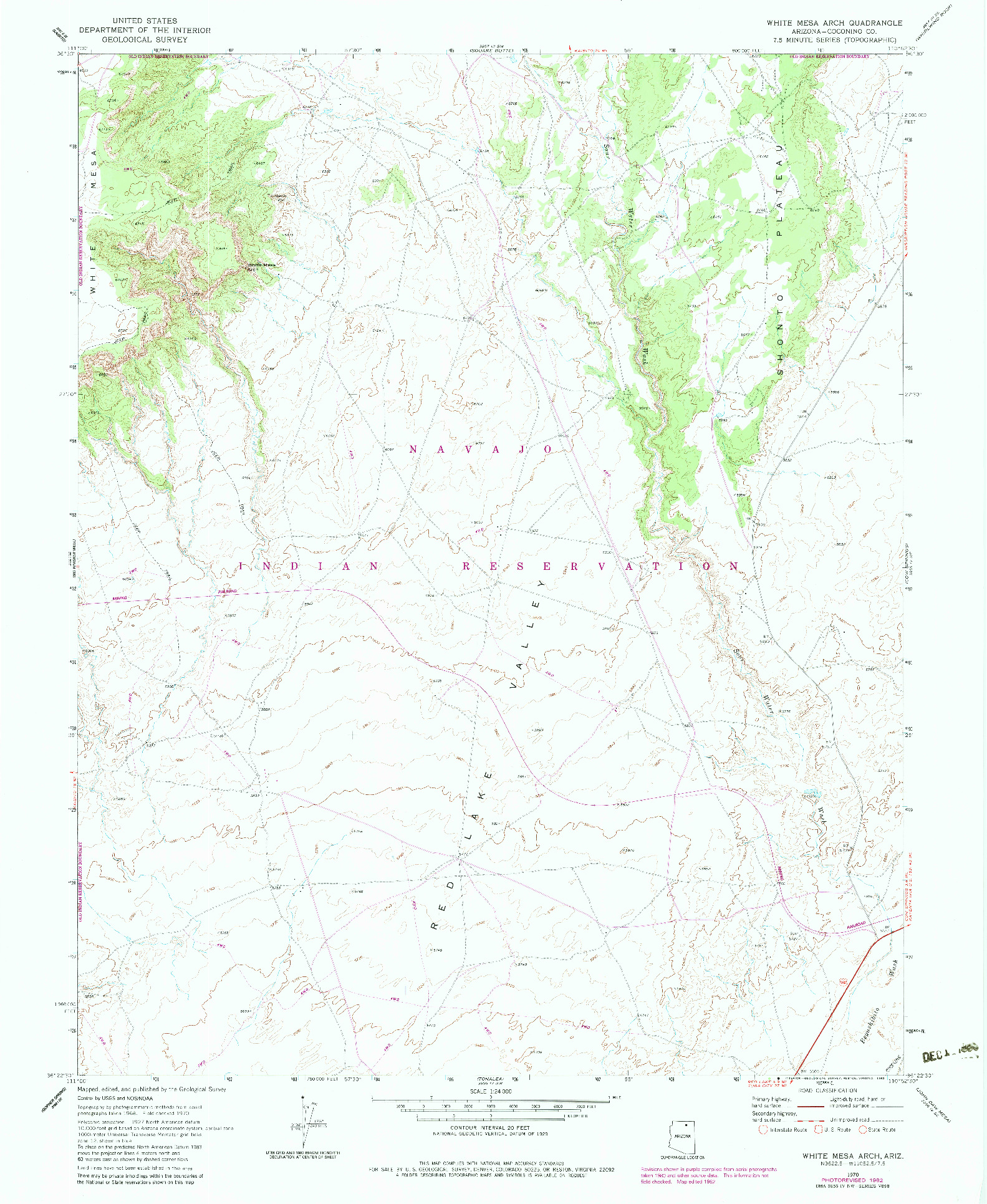USGS 1:24000-SCALE QUADRANGLE FOR WHITE MESA ARCH, AZ 1970