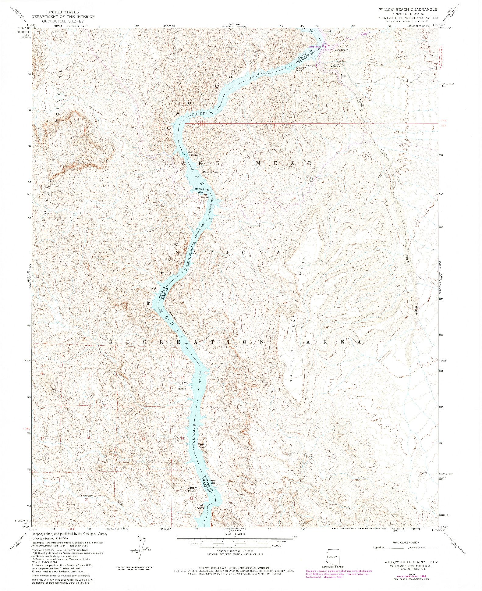 USGS 1:24000-SCALE QUADRANGLE FOR WILLOW BEACH, AZ 1959