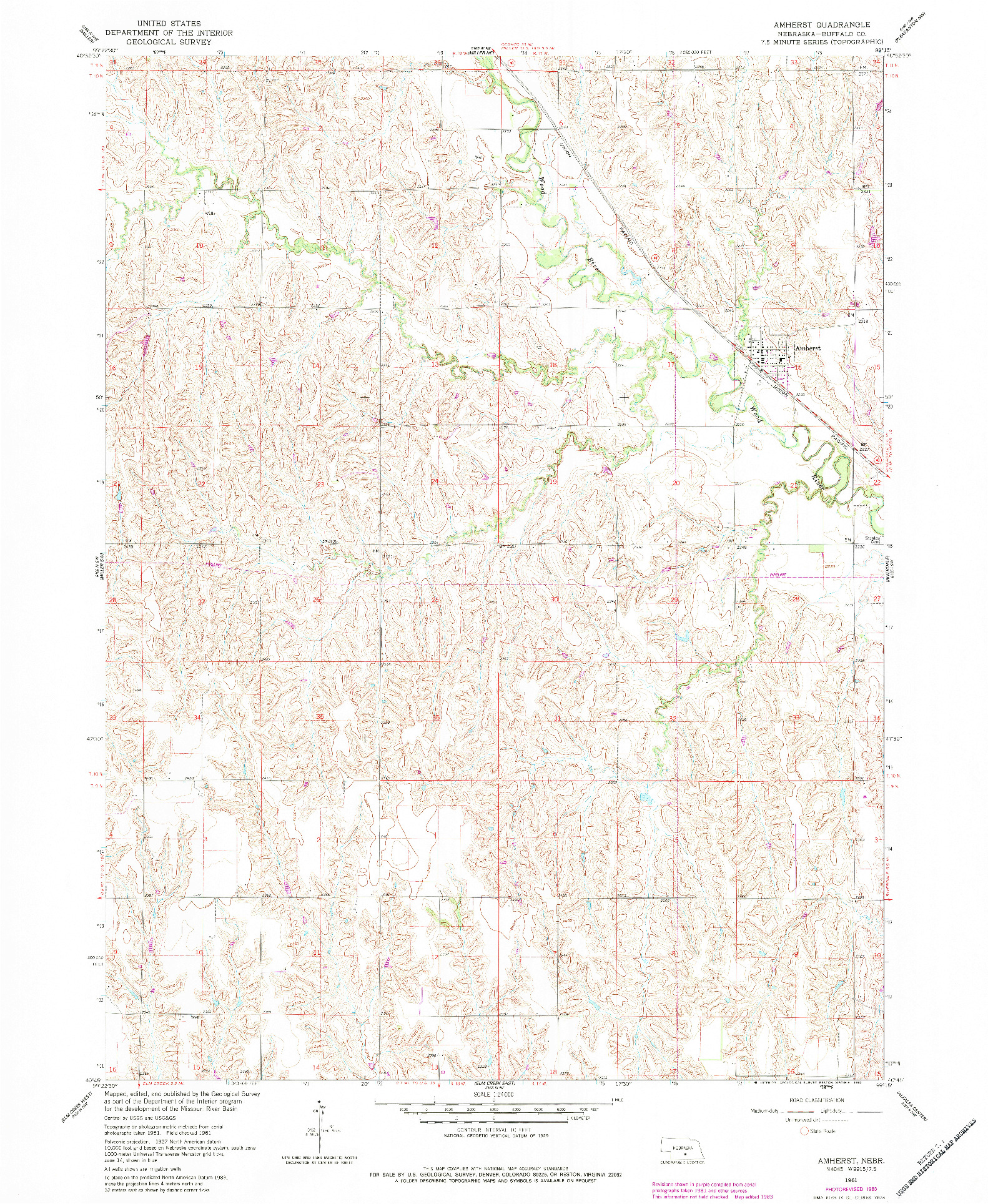 USGS 1:24000-SCALE QUADRANGLE FOR AMHERST, NE 1961