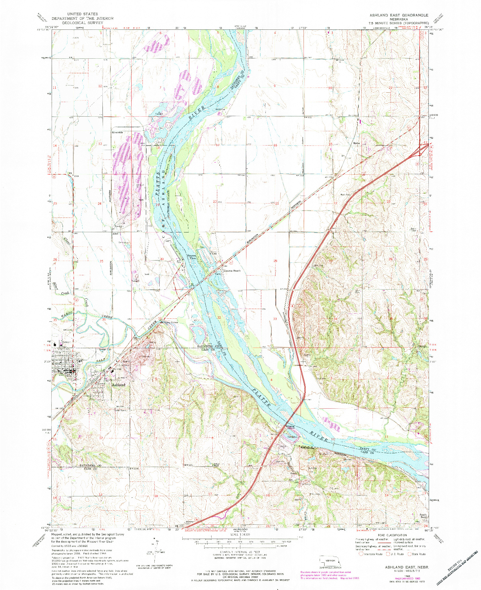 USGS 1:24000-SCALE QUADRANGLE FOR ASHLAND EAST, NE 1968