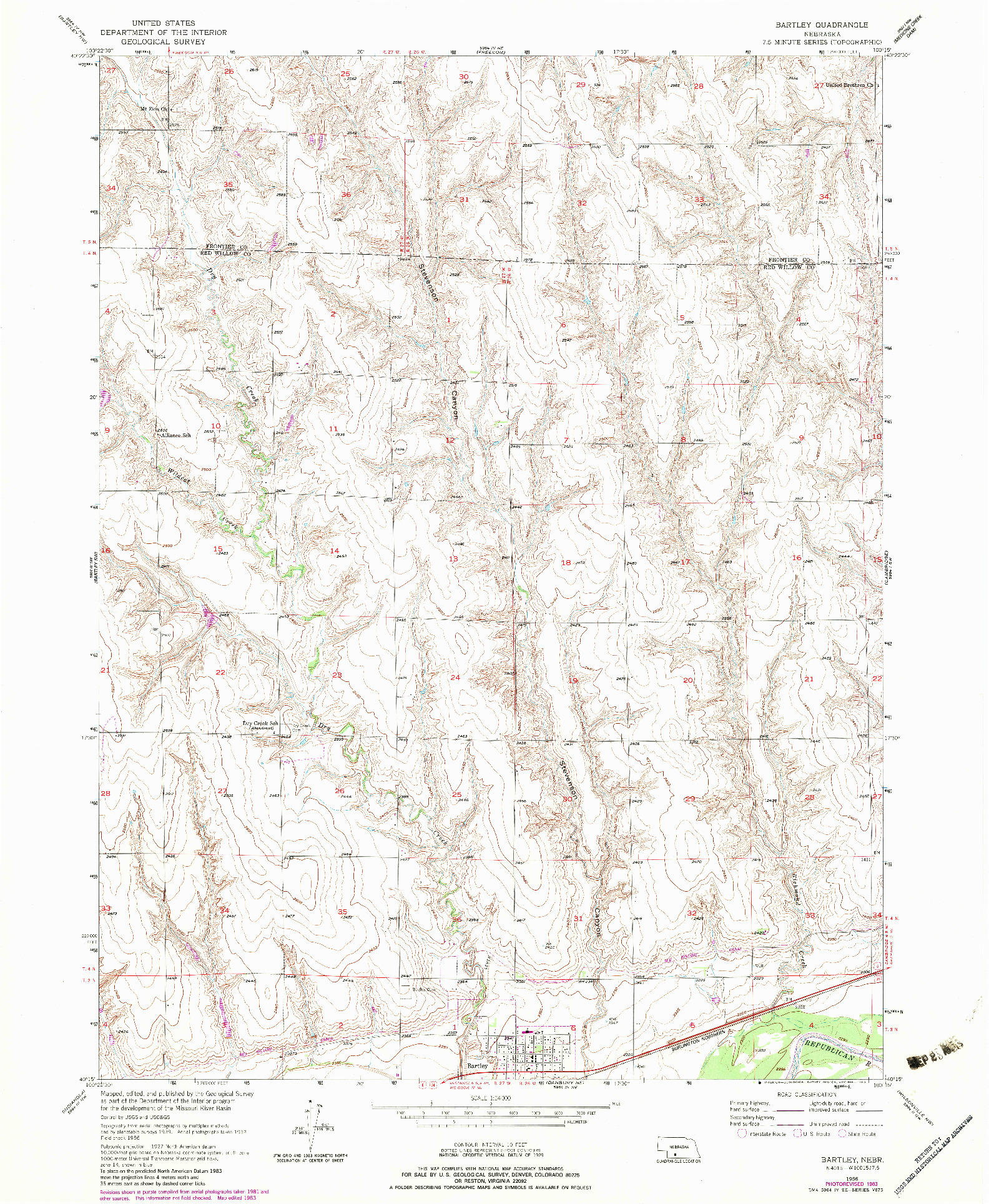 USGS 1:24000-SCALE QUADRANGLE FOR BARTLEY, NE 1956