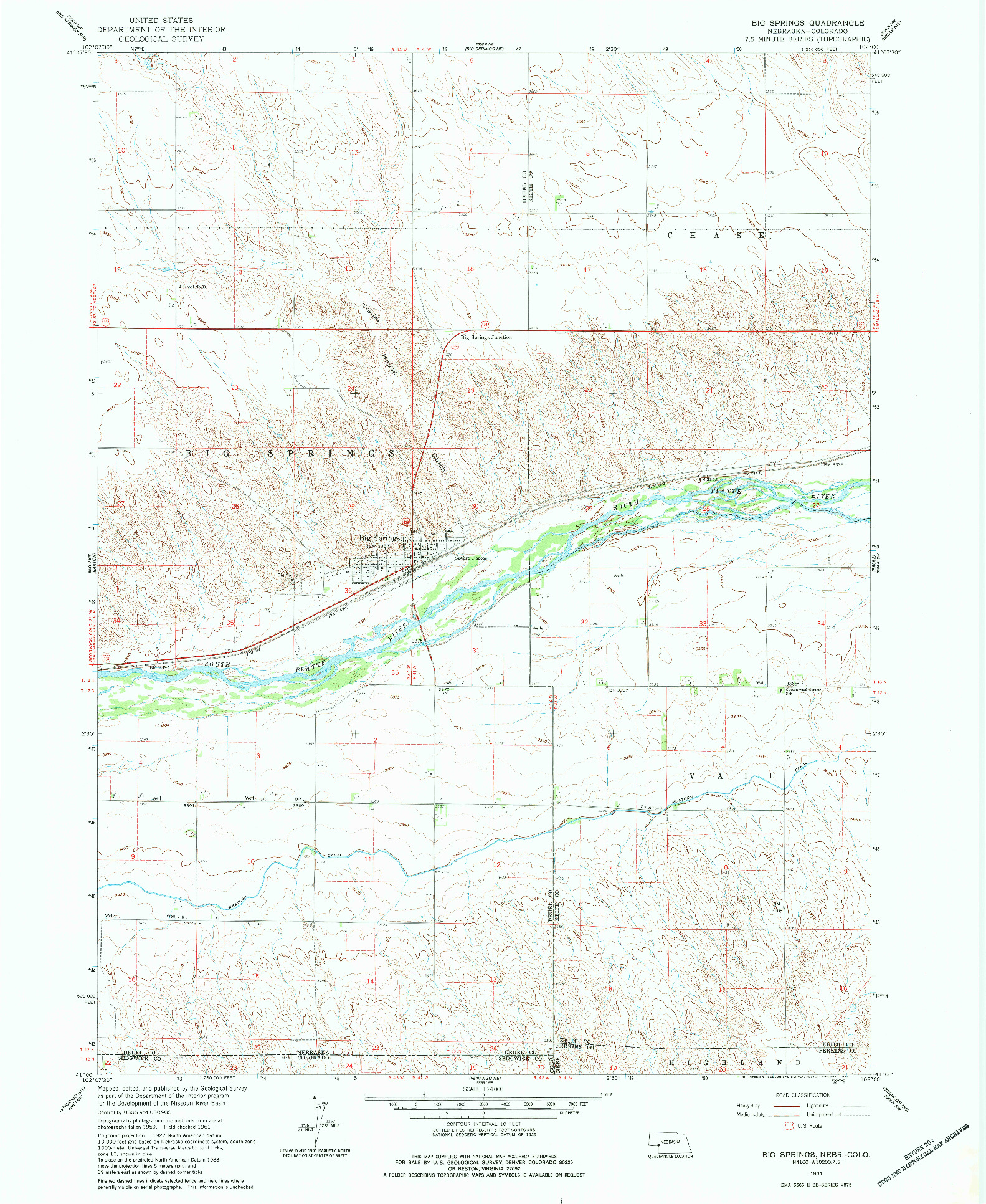 USGS 1:24000-SCALE QUADRANGLE FOR BIG SPRINGS, NE 1961