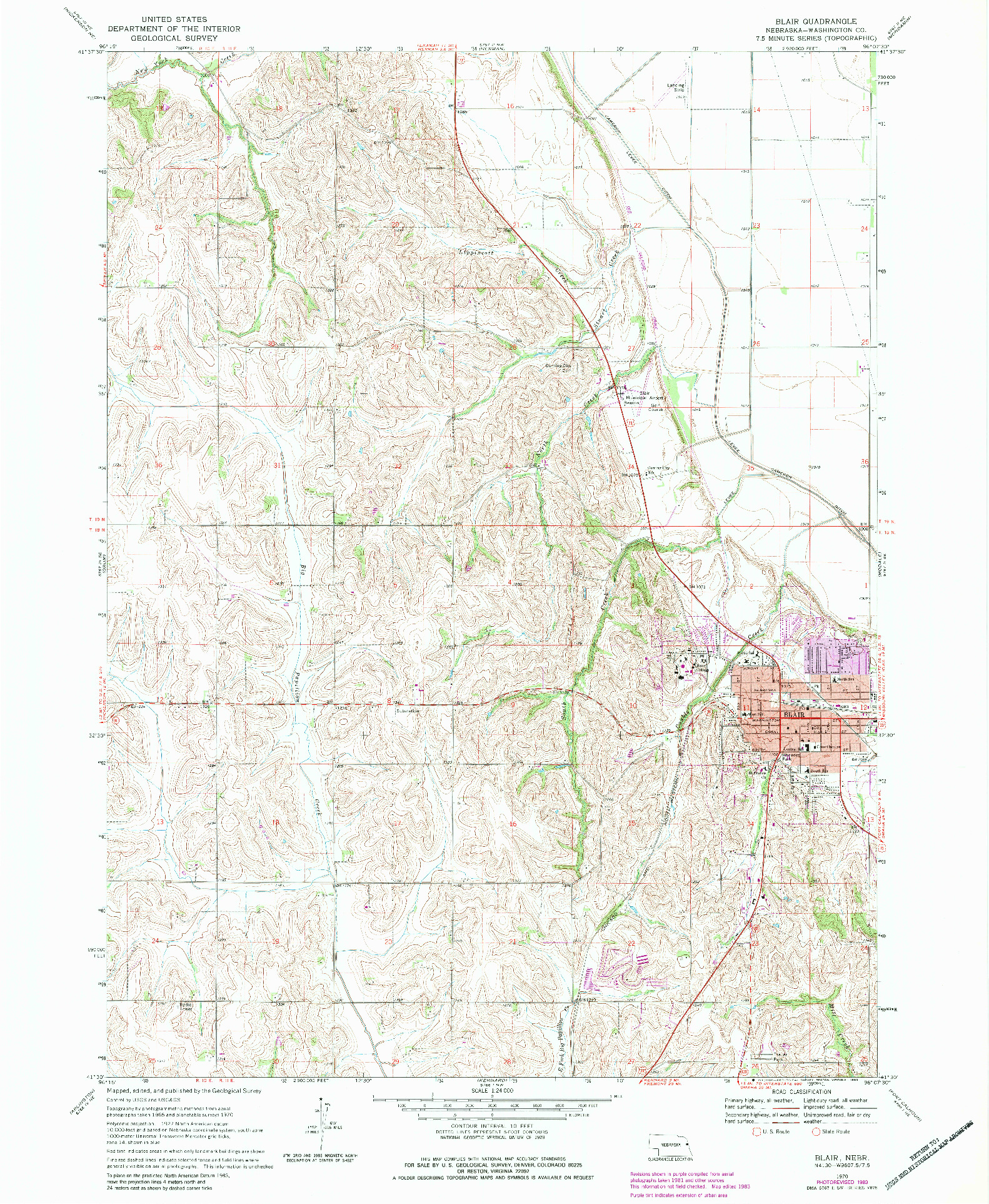 USGS 1:24000-SCALE QUADRANGLE FOR BLAIR, NE 1970