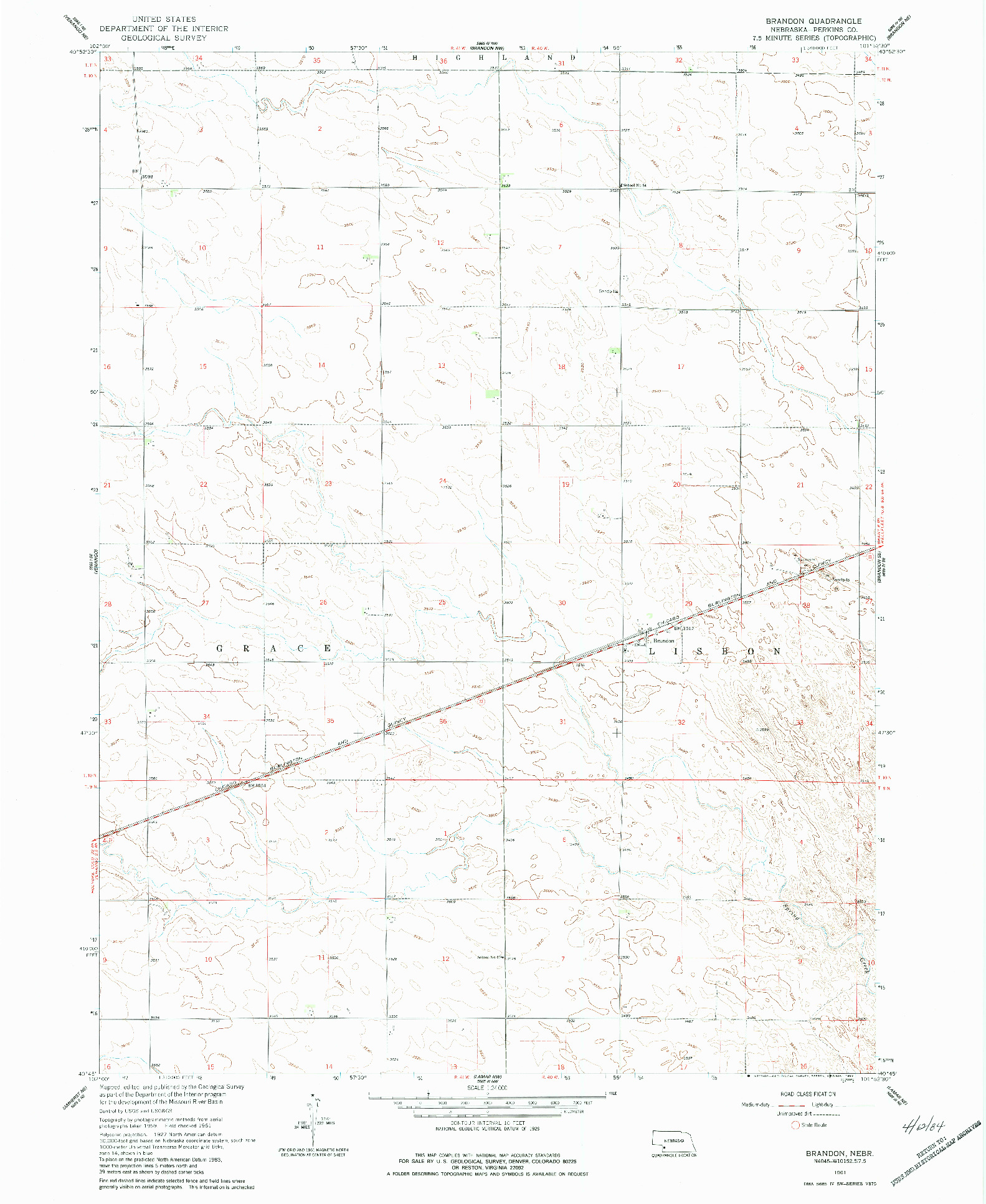 USGS 1:24000-SCALE QUADRANGLE FOR BRANDON, NE 1961