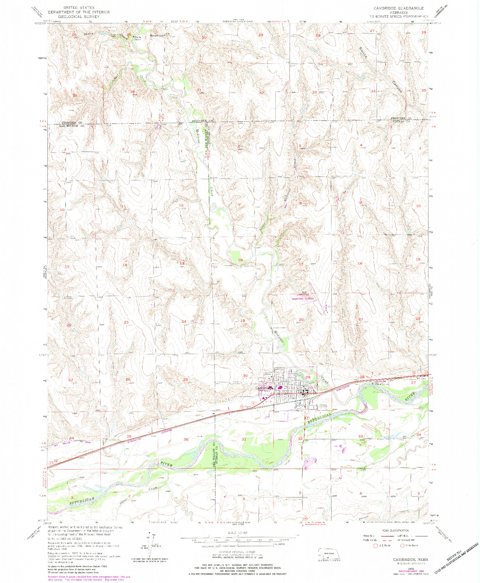 USGS 1:24000-SCALE QUADRANGLE FOR CAMBRIDGE, NE 1956