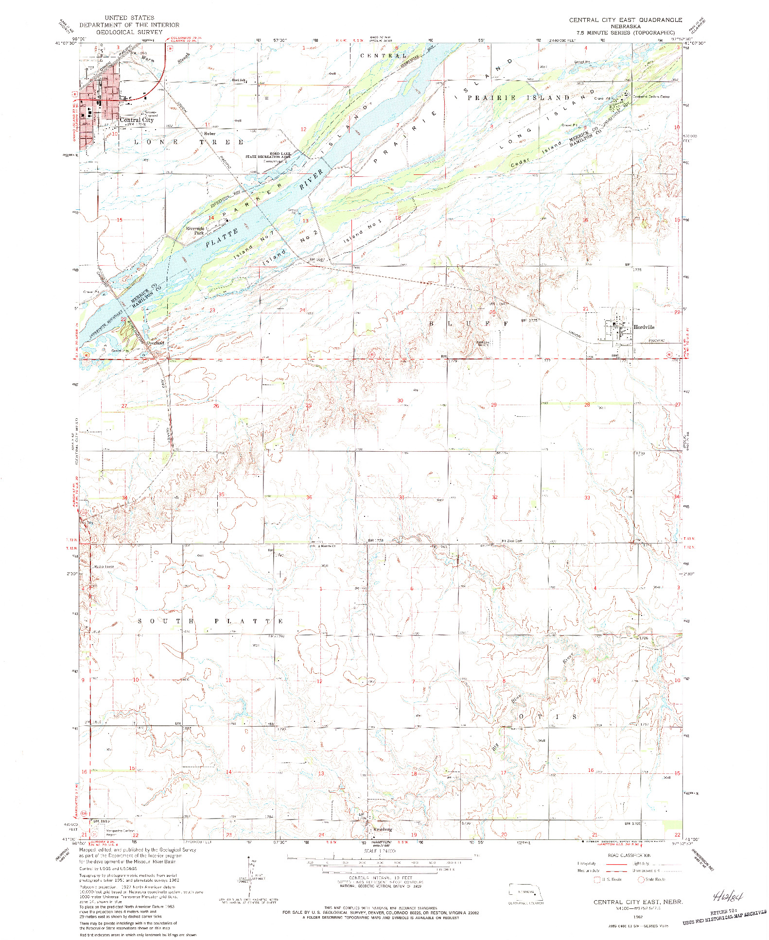 USGS 1:24000-SCALE QUADRANGLE FOR CENTRAL CITY EAST, NE 1962