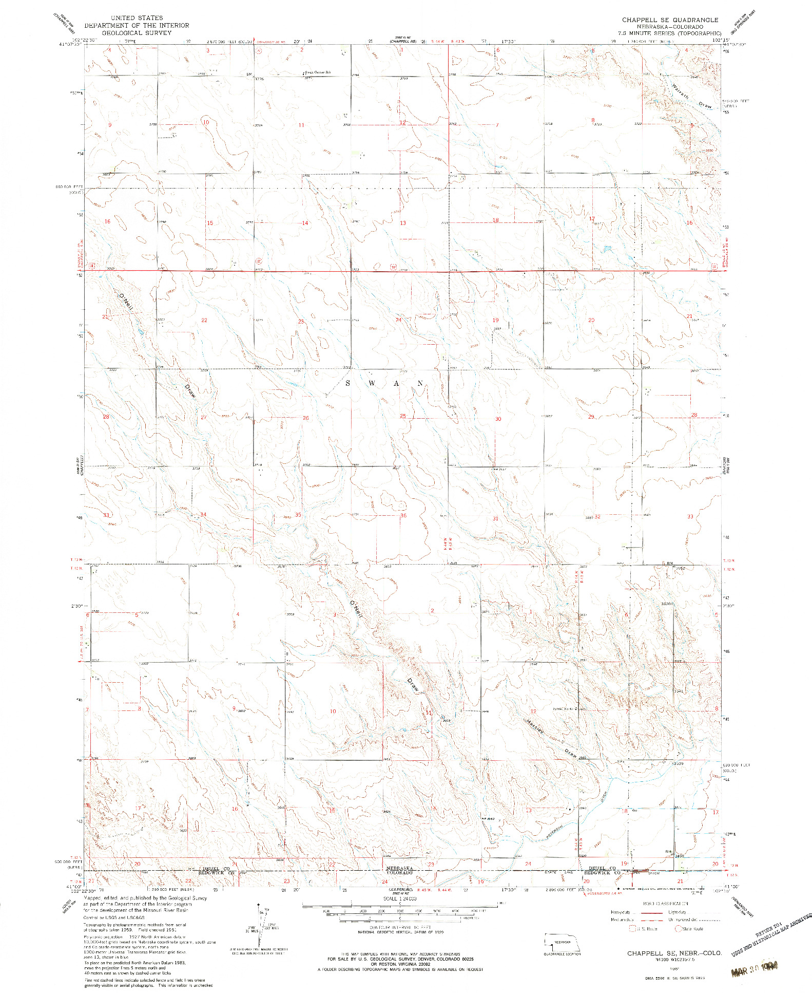 USGS 1:24000-SCALE QUADRANGLE FOR CHAPPELL SE, NE 1961