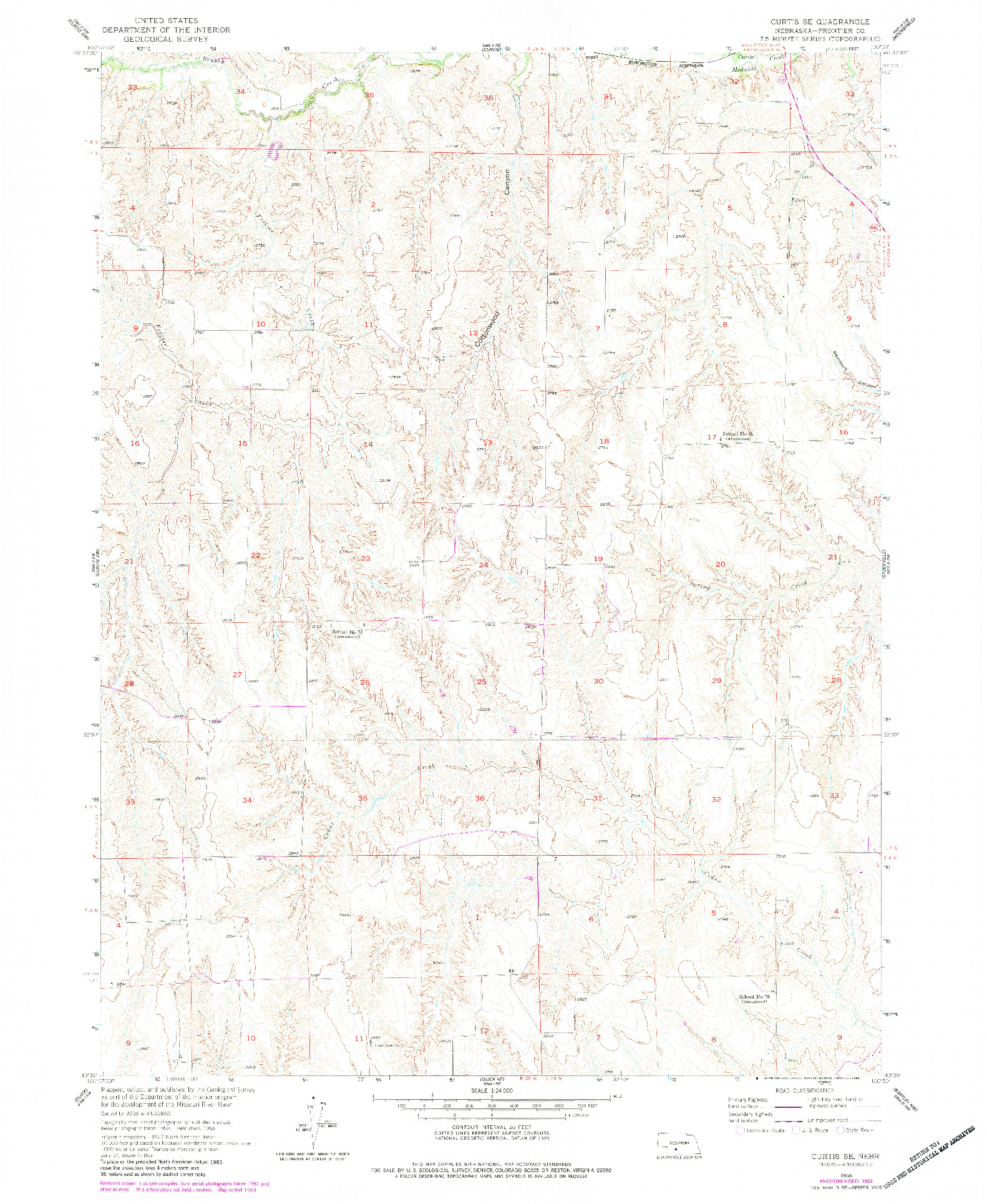 USGS 1:24000-SCALE QUADRANGLE FOR CURTIS SE, NE 1956