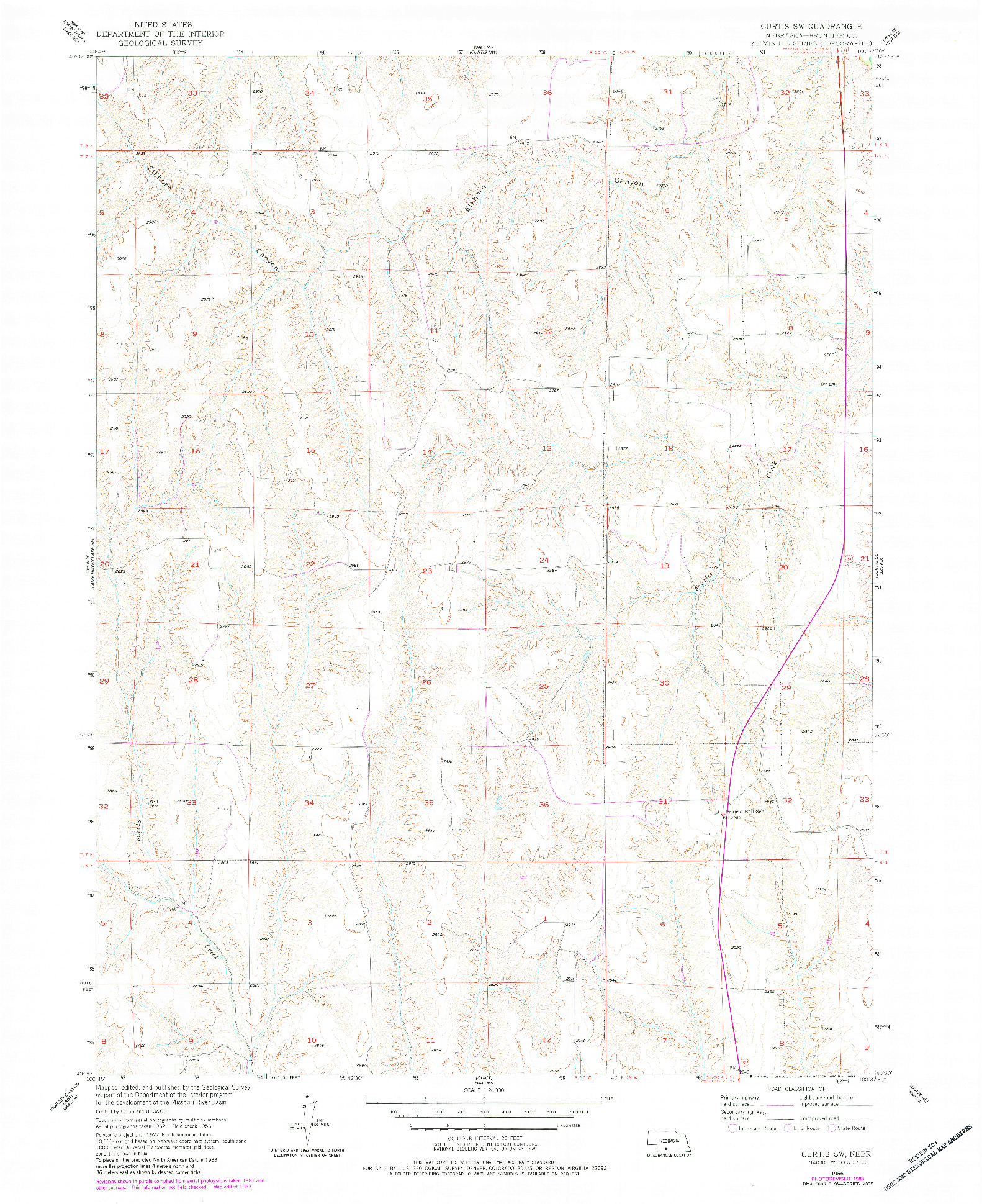 USGS 1:24000-SCALE QUADRANGLE FOR CURTIS SW, NE 1956